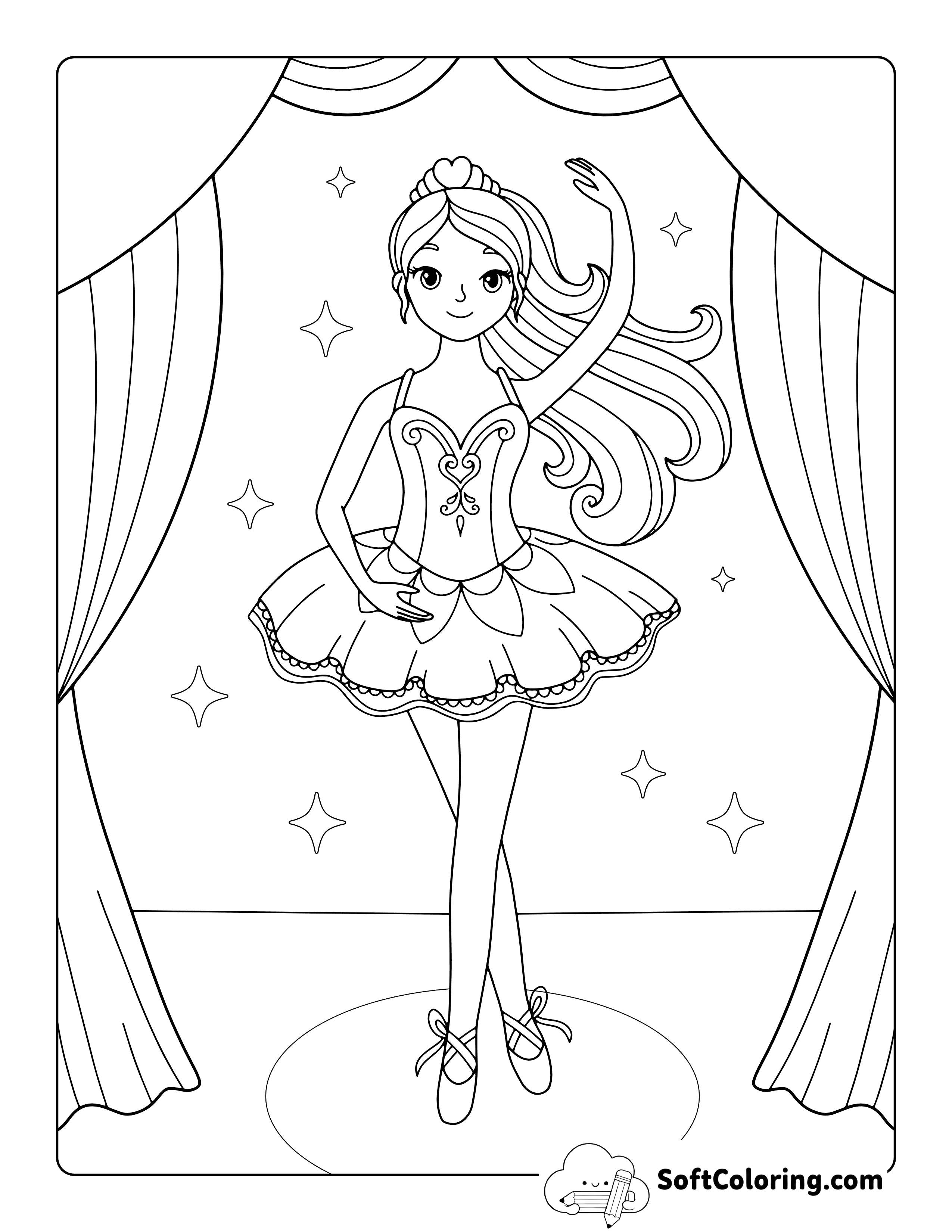 Easy Ballerina Performing on Stage Coloring Page
