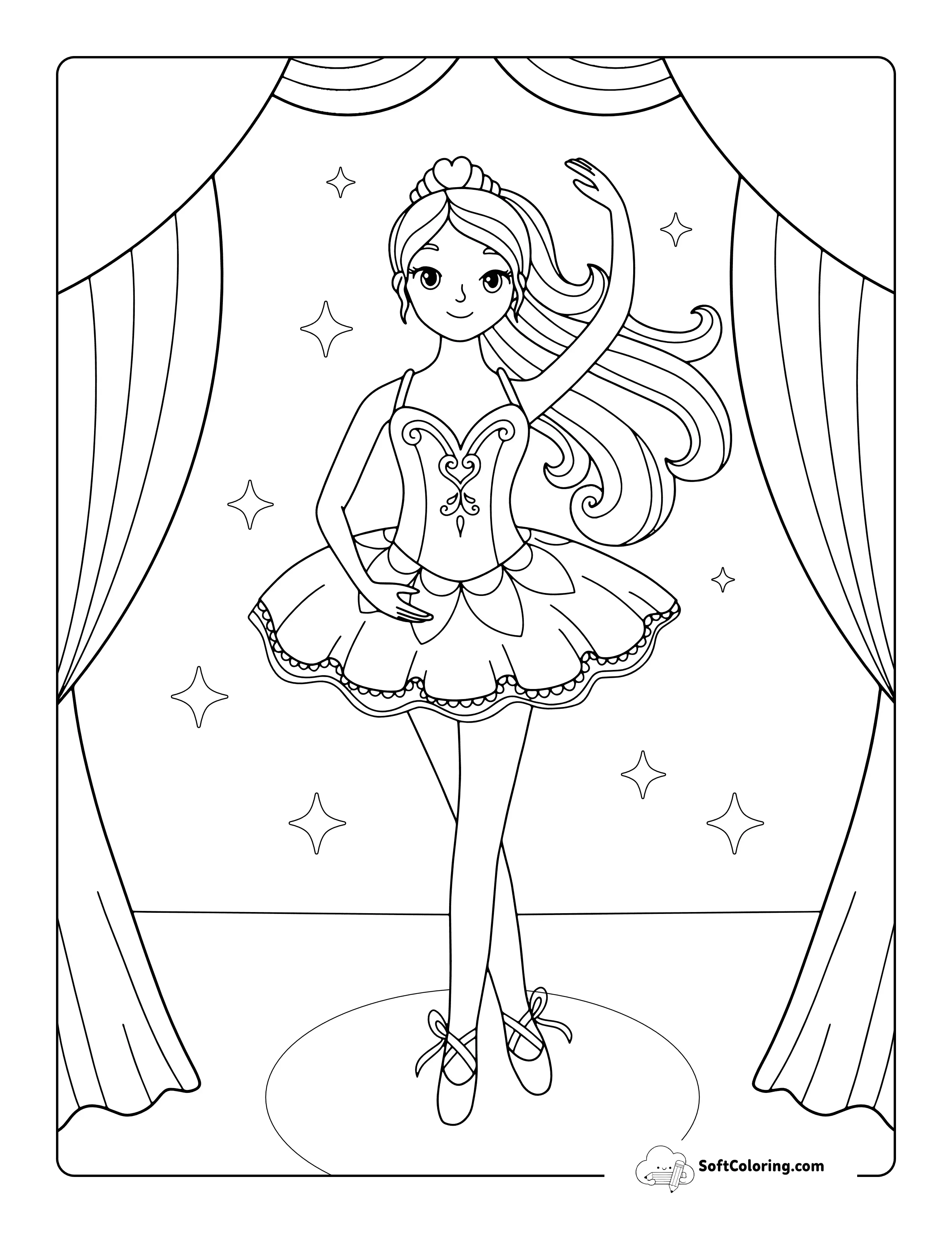 Easy Ballerina Performing On Stage Coloring Page