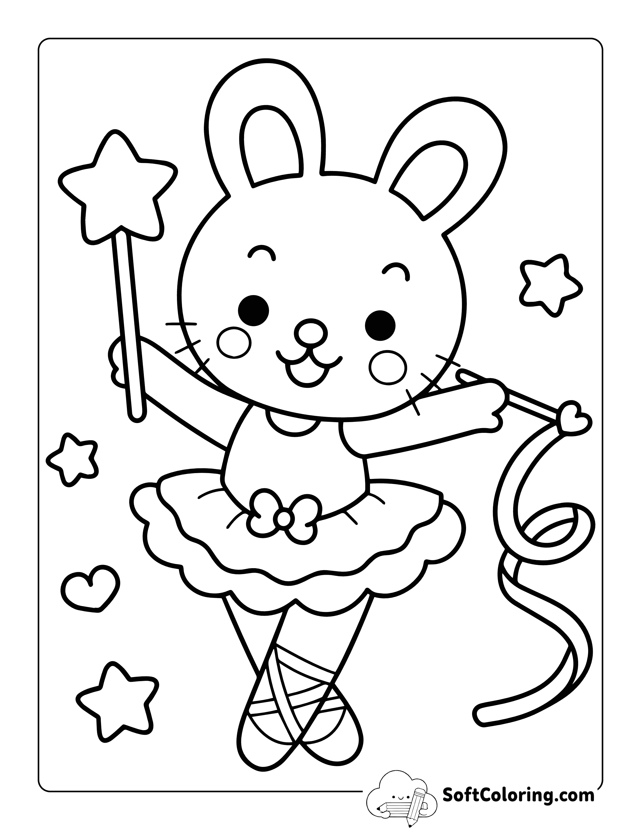Easy Adorable Bunny Ballet Dancer Coloring Sheet