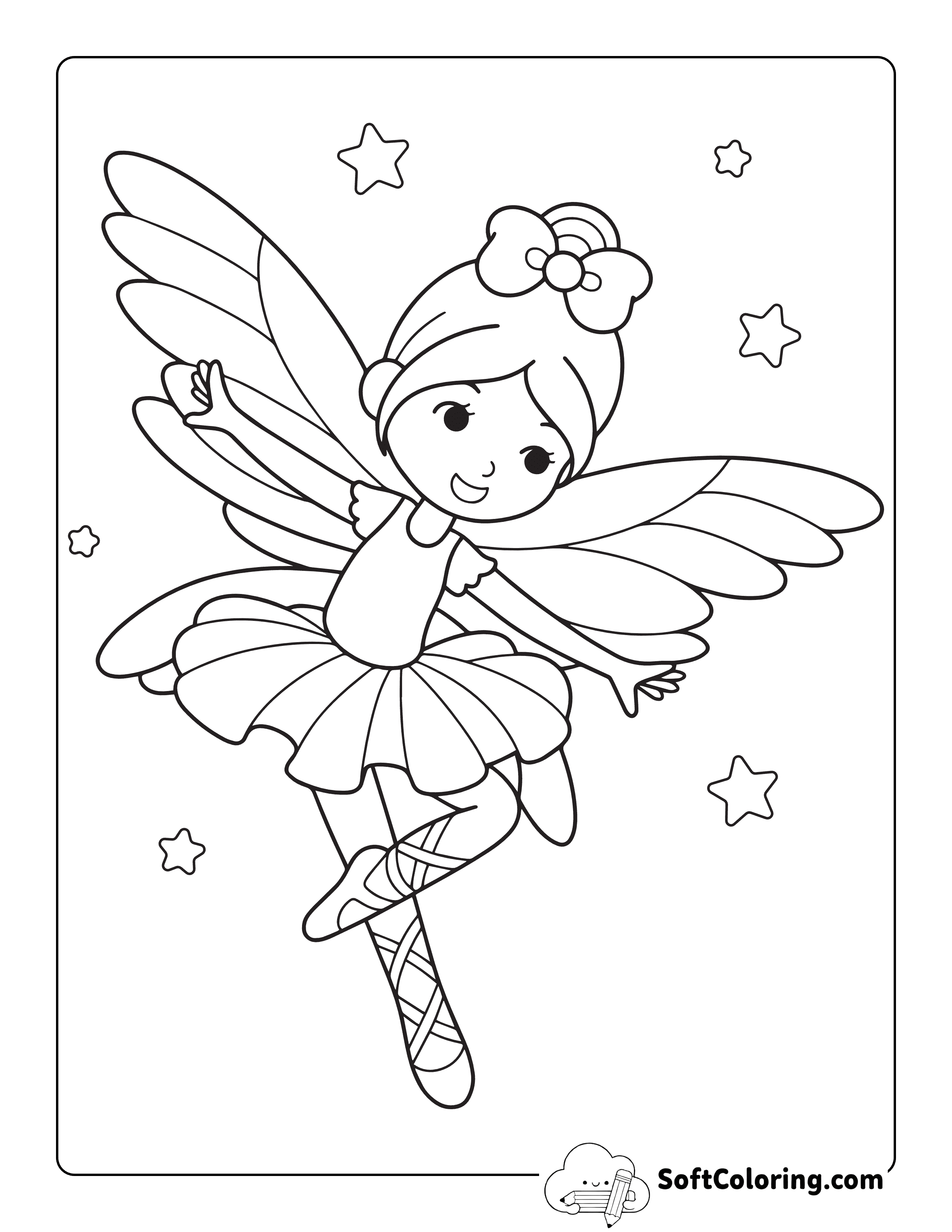 Easy Fairy Ballerina Drawing to Color