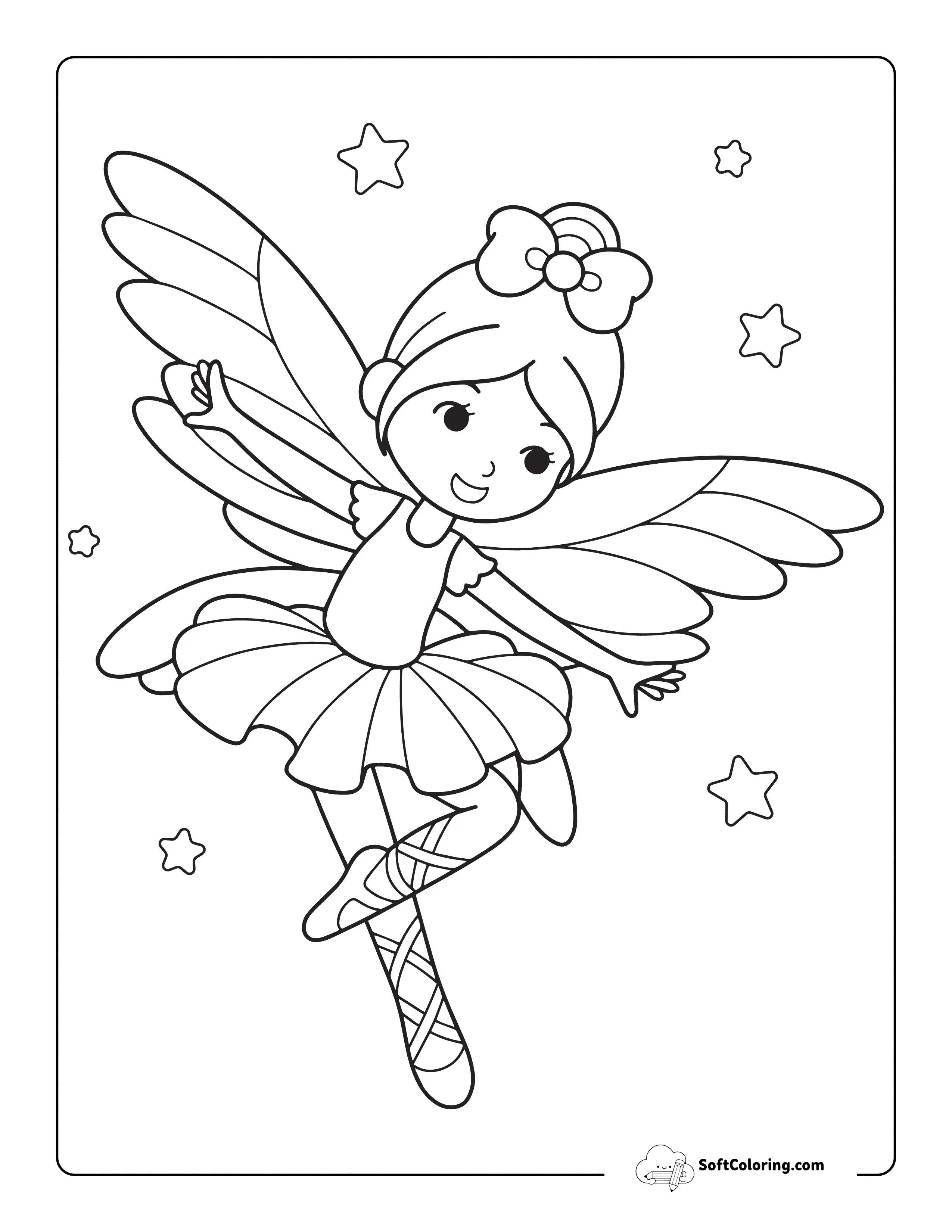 Easy Fairy Ballerina Drawing To Color