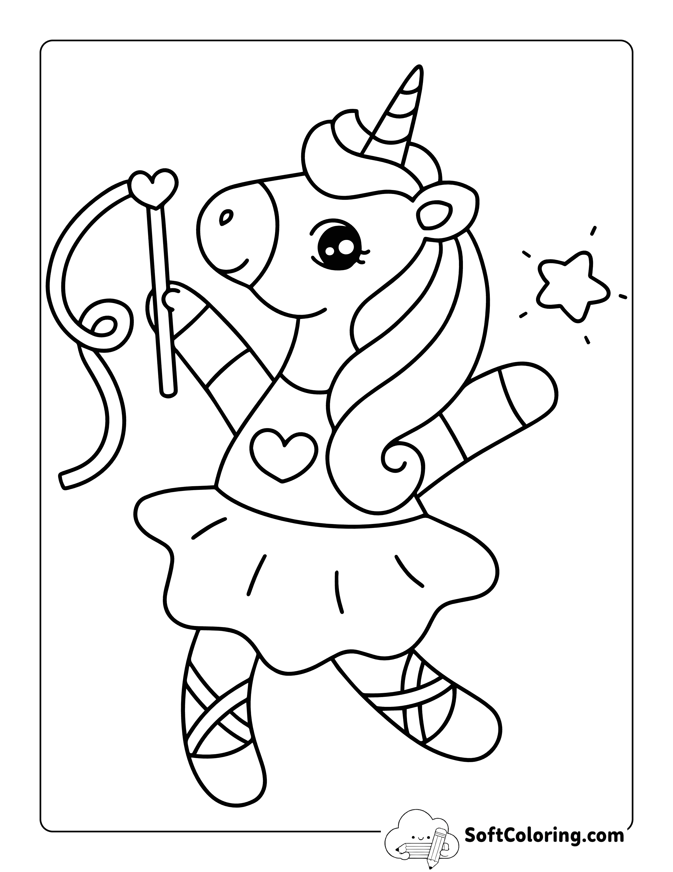 Easy Cute Unicorn Ballerina Coloring Page