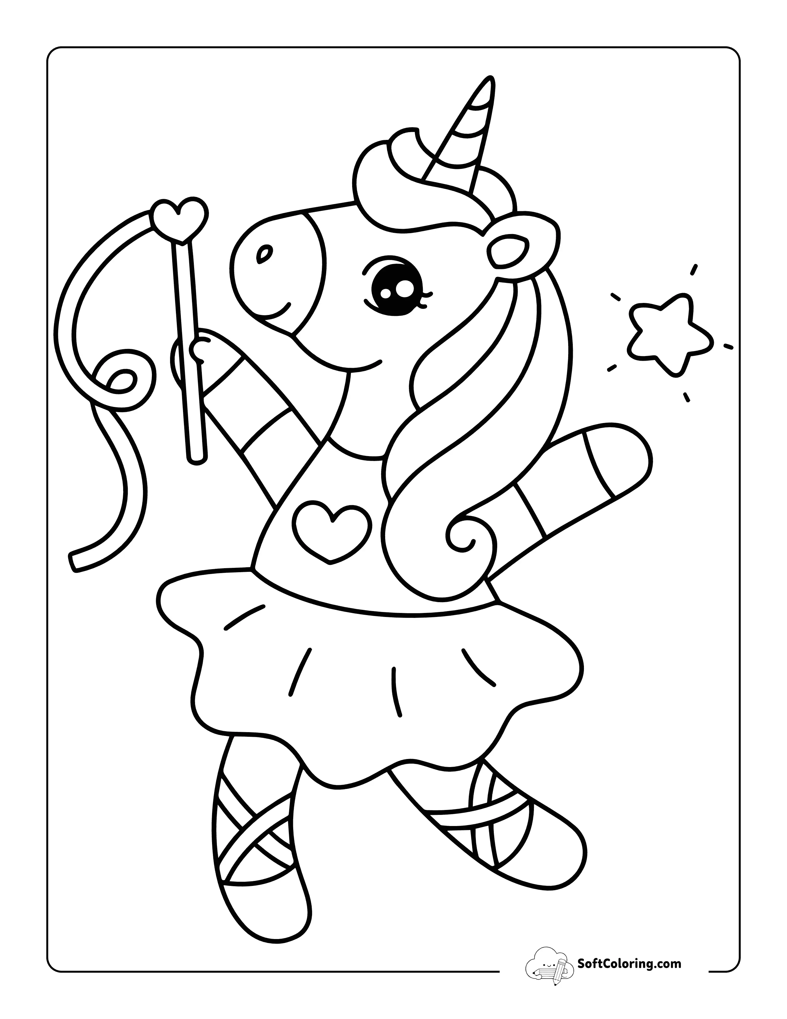 Easy Cute Unicorn Ballerina Coloring Page
