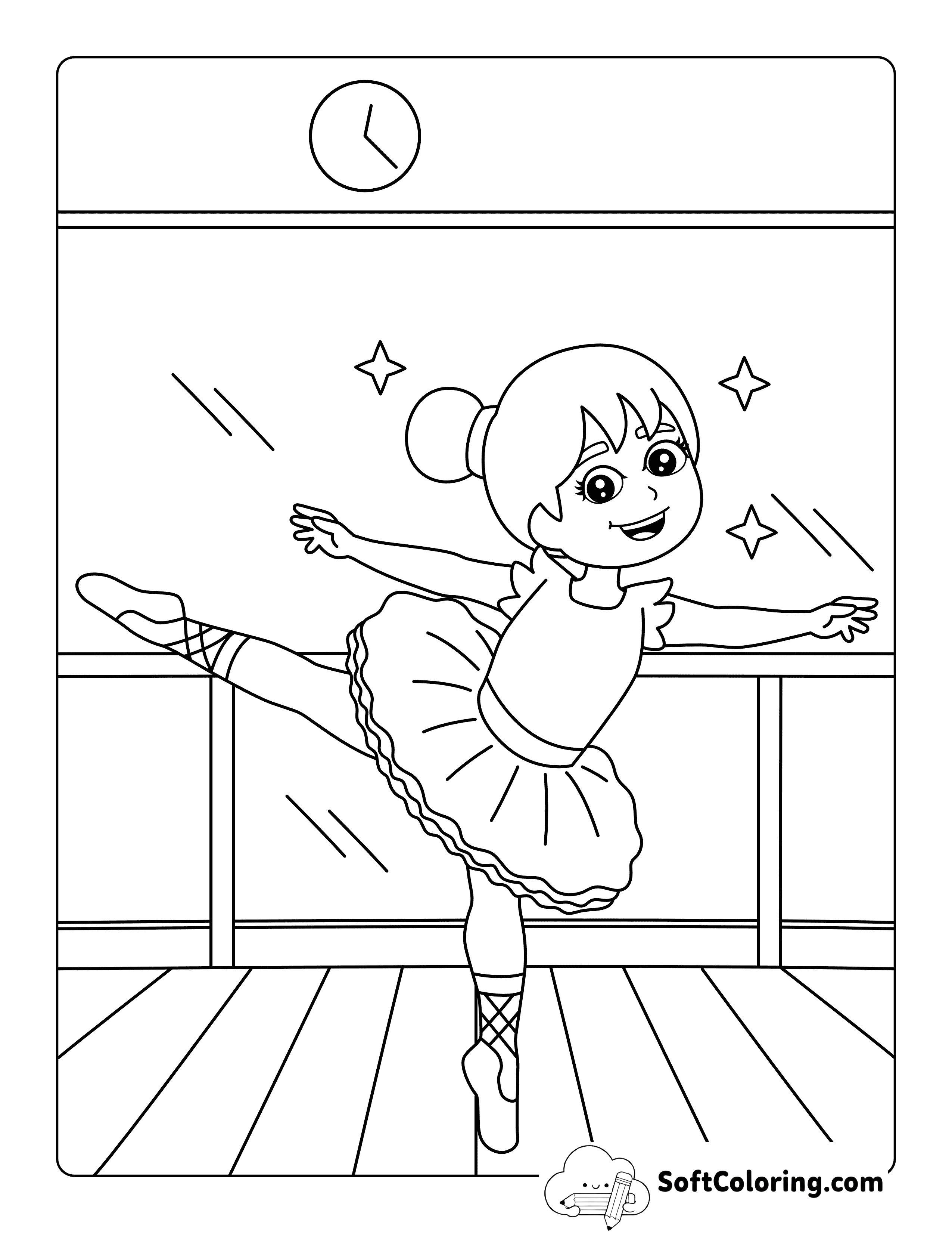 Easy Realistic Ballerina Coloring Page for Kids to Color