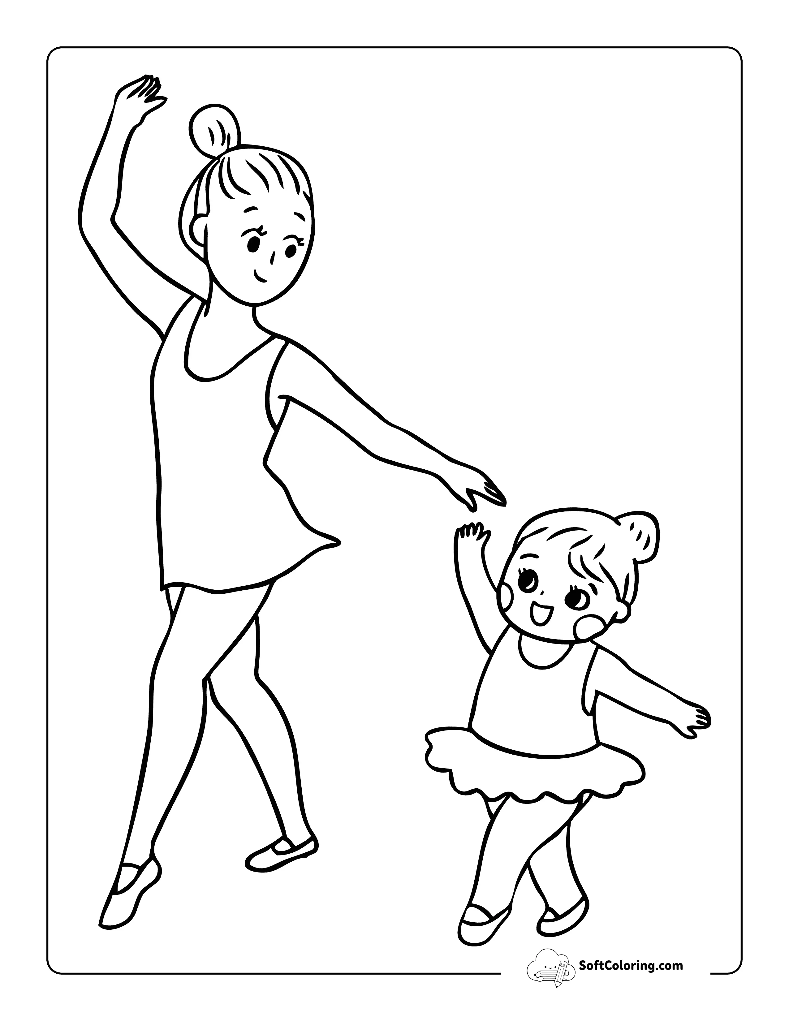 Simple Adorable Mother And Child Ballet Drawing To Color