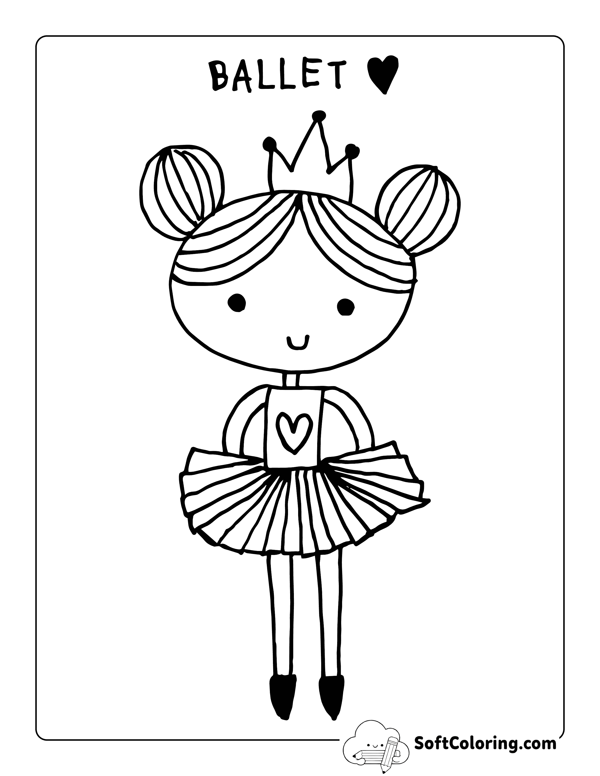 Simple Cute Ballerina Drawing for Preschoolers to Color