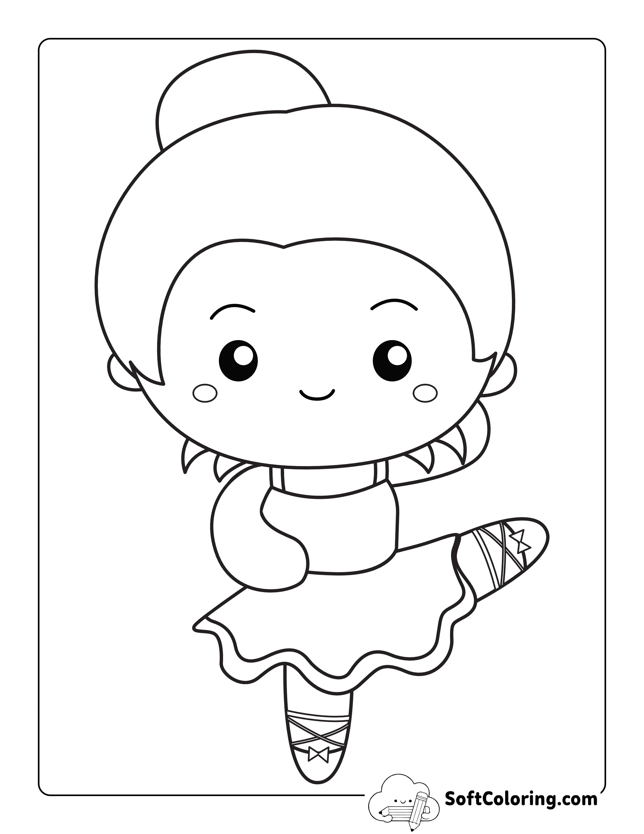 Simple Kawaii Chibi Ballerina Coloring Page for Kids
