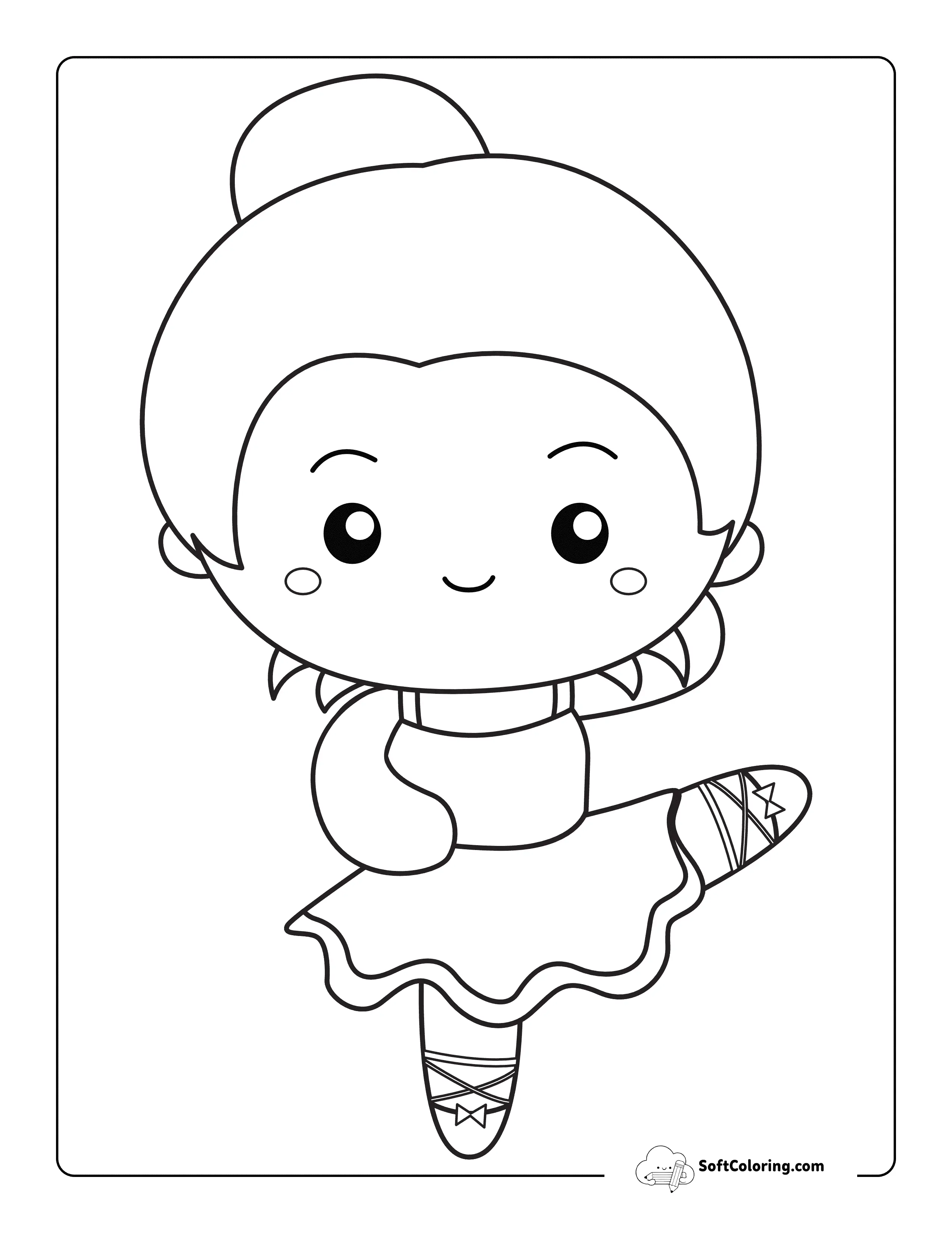Simple Kawaii Chibi Ballerina Coloring Page For Kids