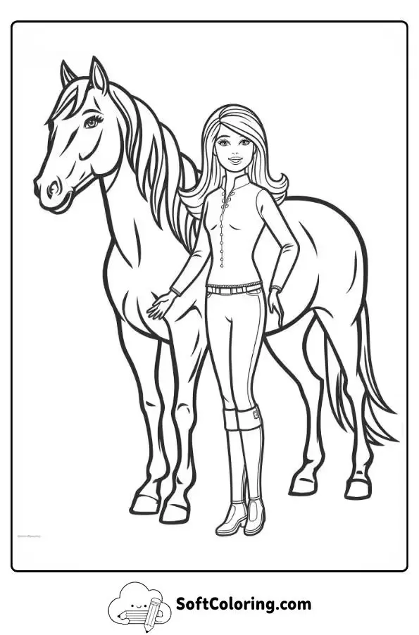 Barbie And Horse Coloring Page
