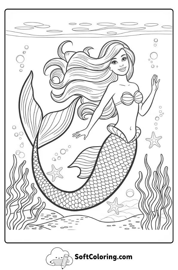 Barbie Mermaid Coloring Page 3