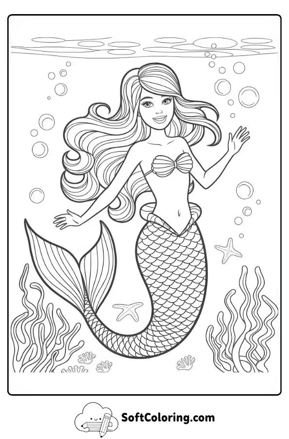 Barbie Mermaid Coloring Page 4