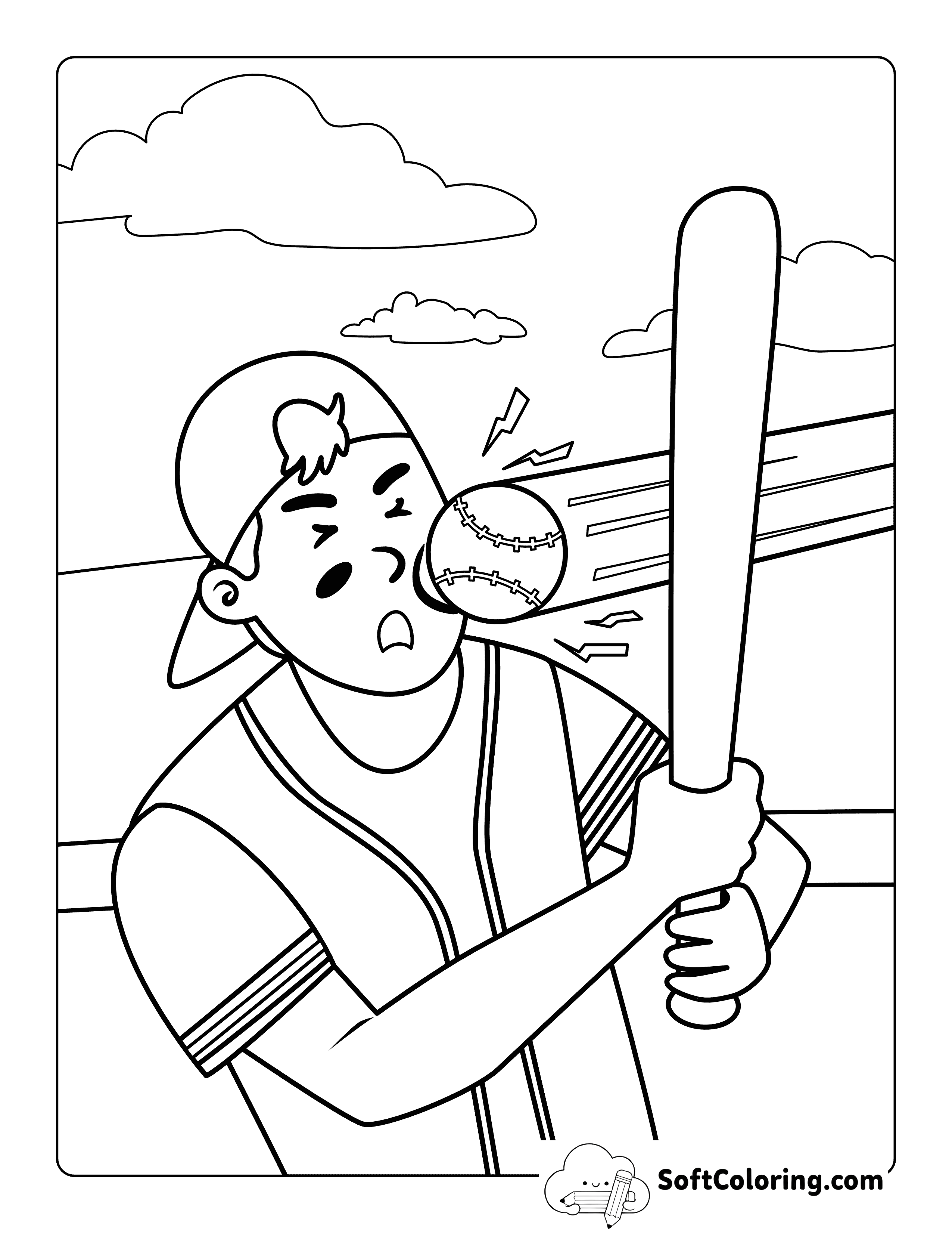 Oops! Baseball Hits Baseball Player Coloring Sheet