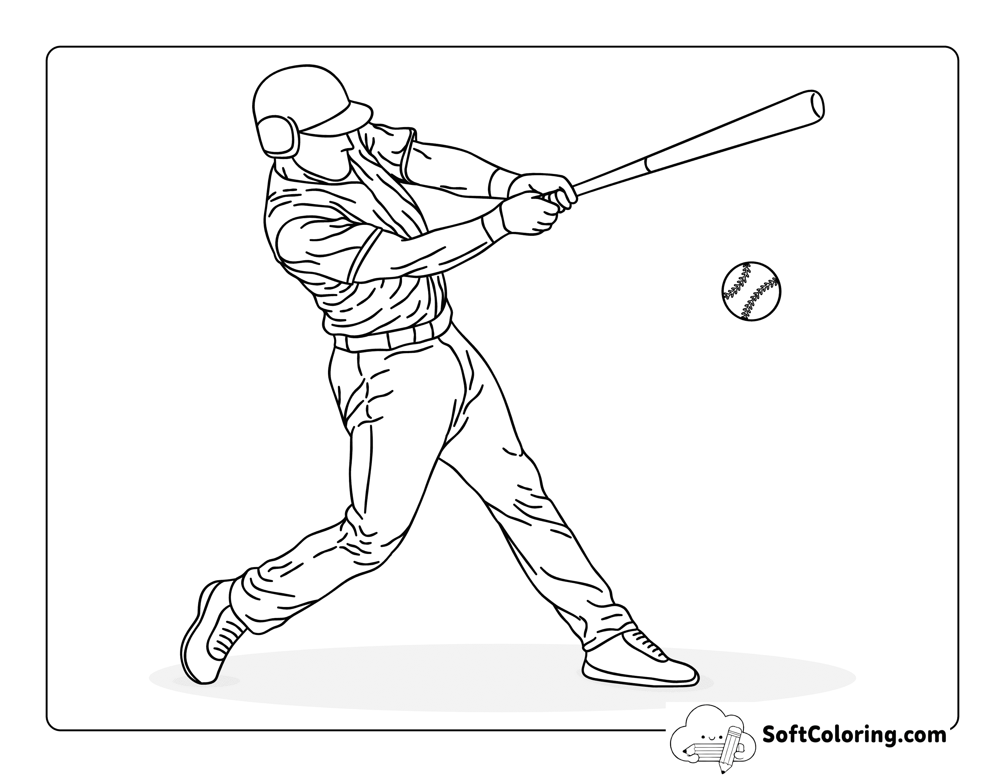 Cool Realistic MLB Batter Swinging Baseball Coloring Sheet