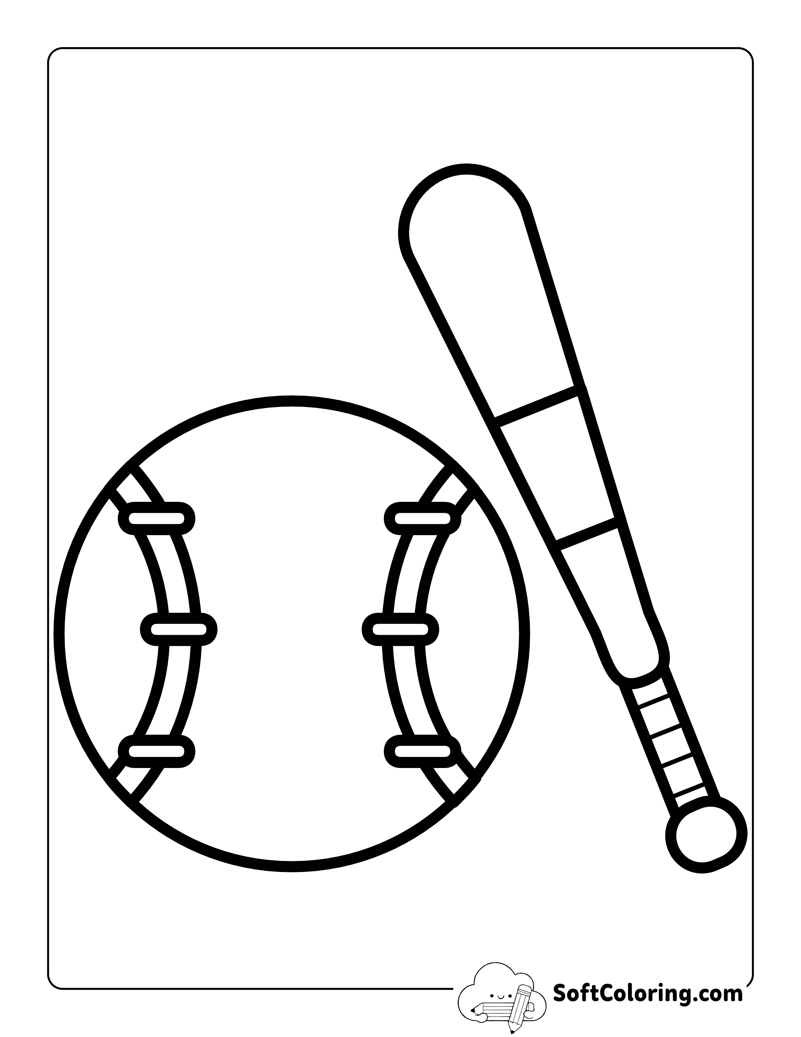Easy Bat and Softball Coloring Sheet for Kids