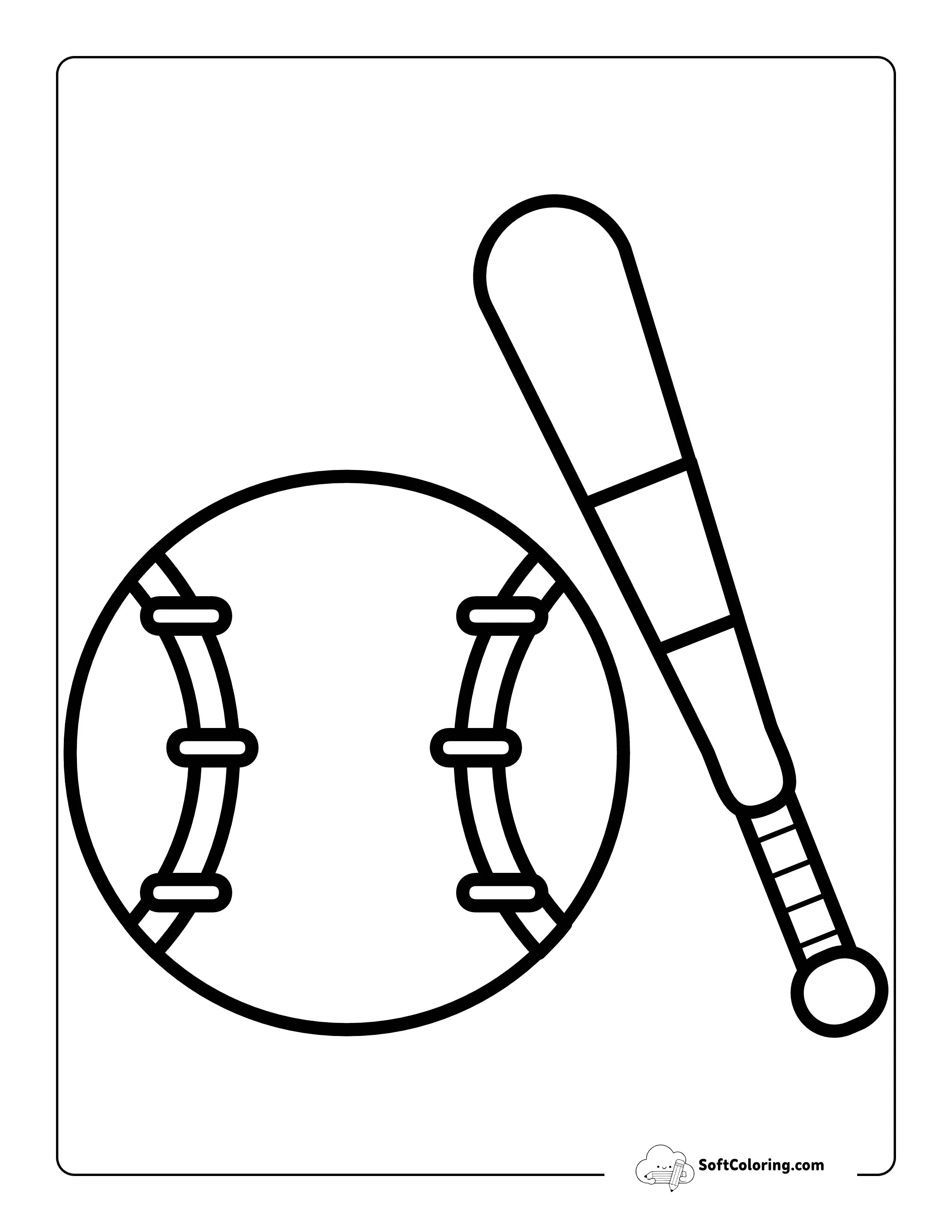 Easy Bat And Softball Coloring Sheet For Kids
