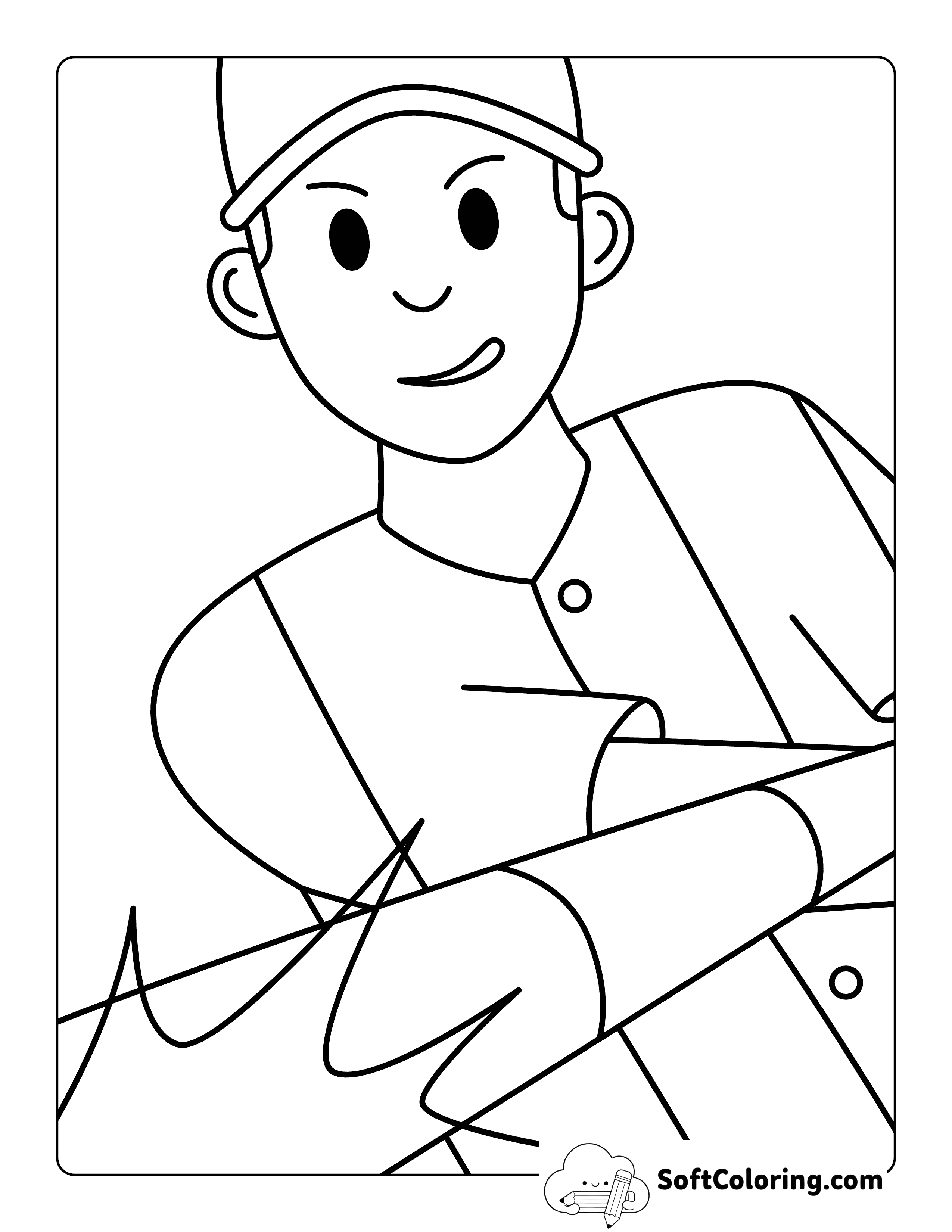 Easy Batting Baseball Player Coloring Page