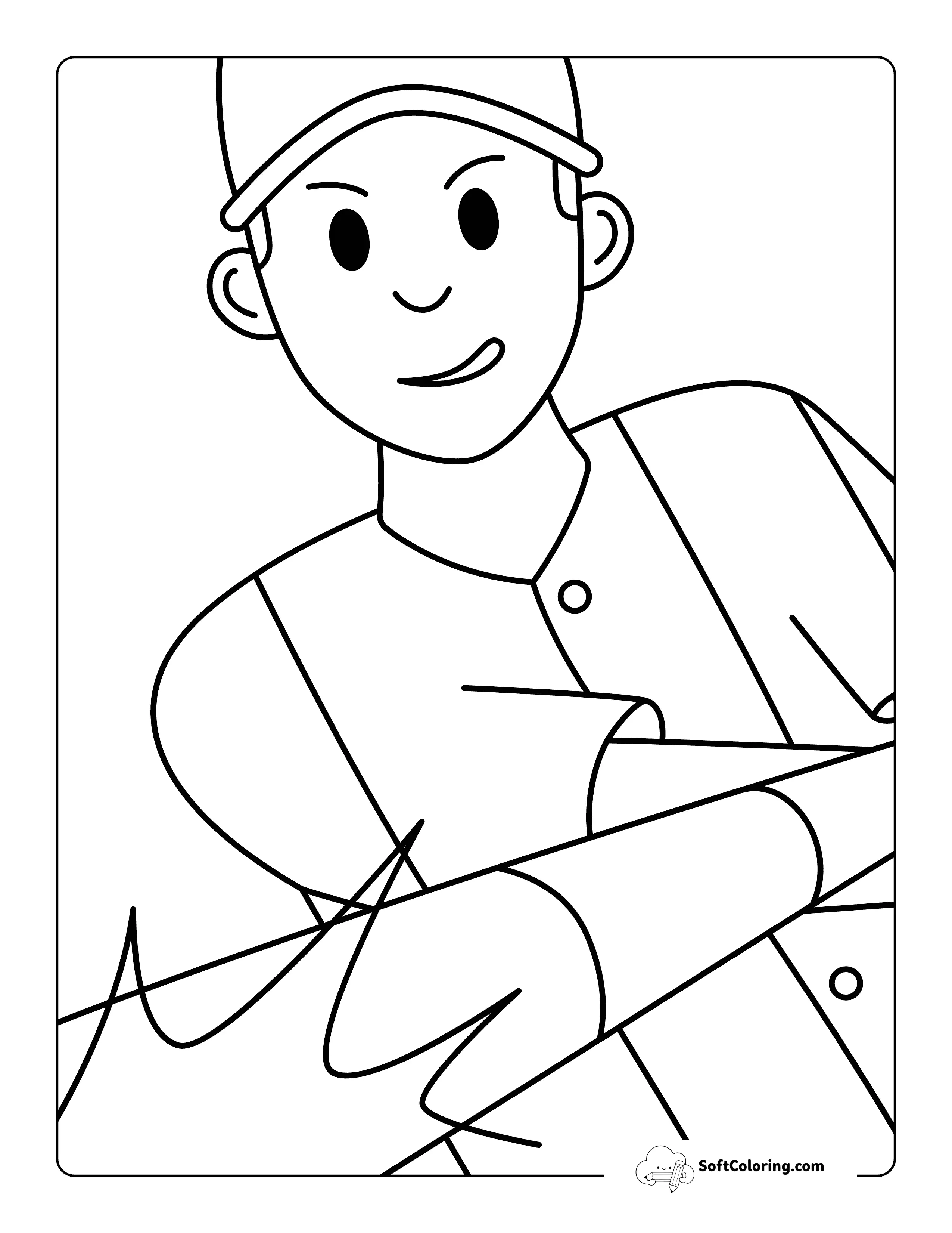 Easy Batting Baseball Player Coloring Page