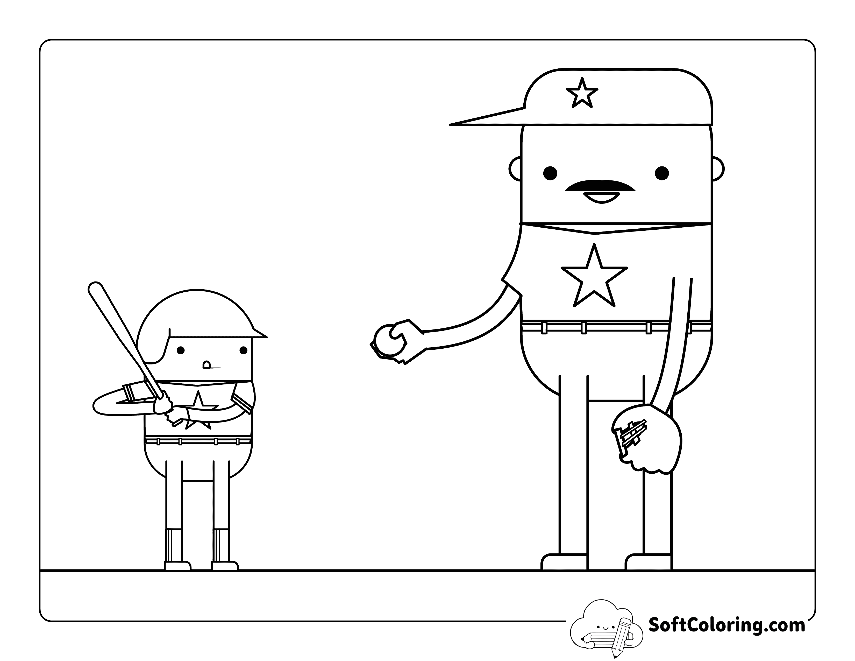 Easy Cute Father and Son Playing Baseball Printable for Kids