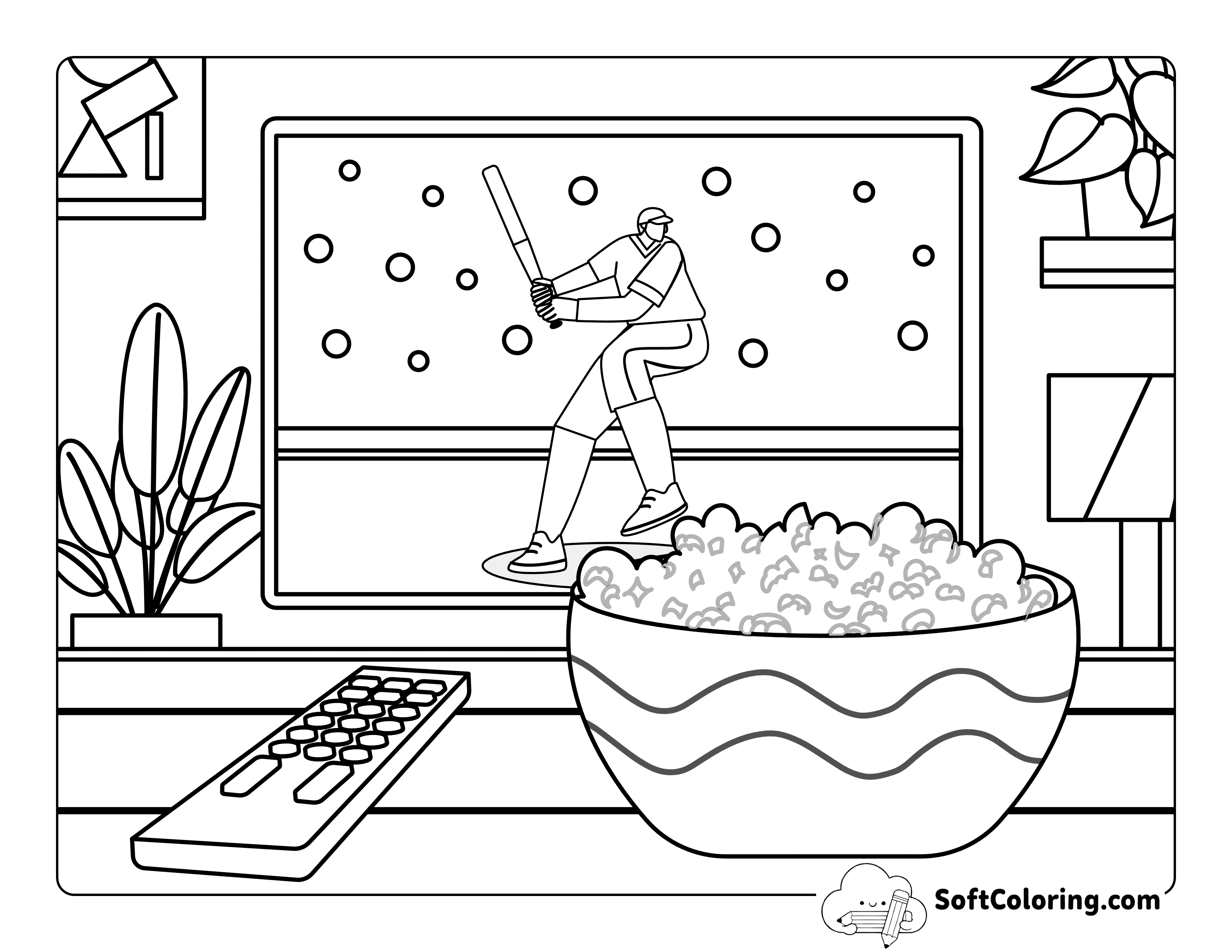 Watching Baseball on TV Baseball Coloring Page Printable