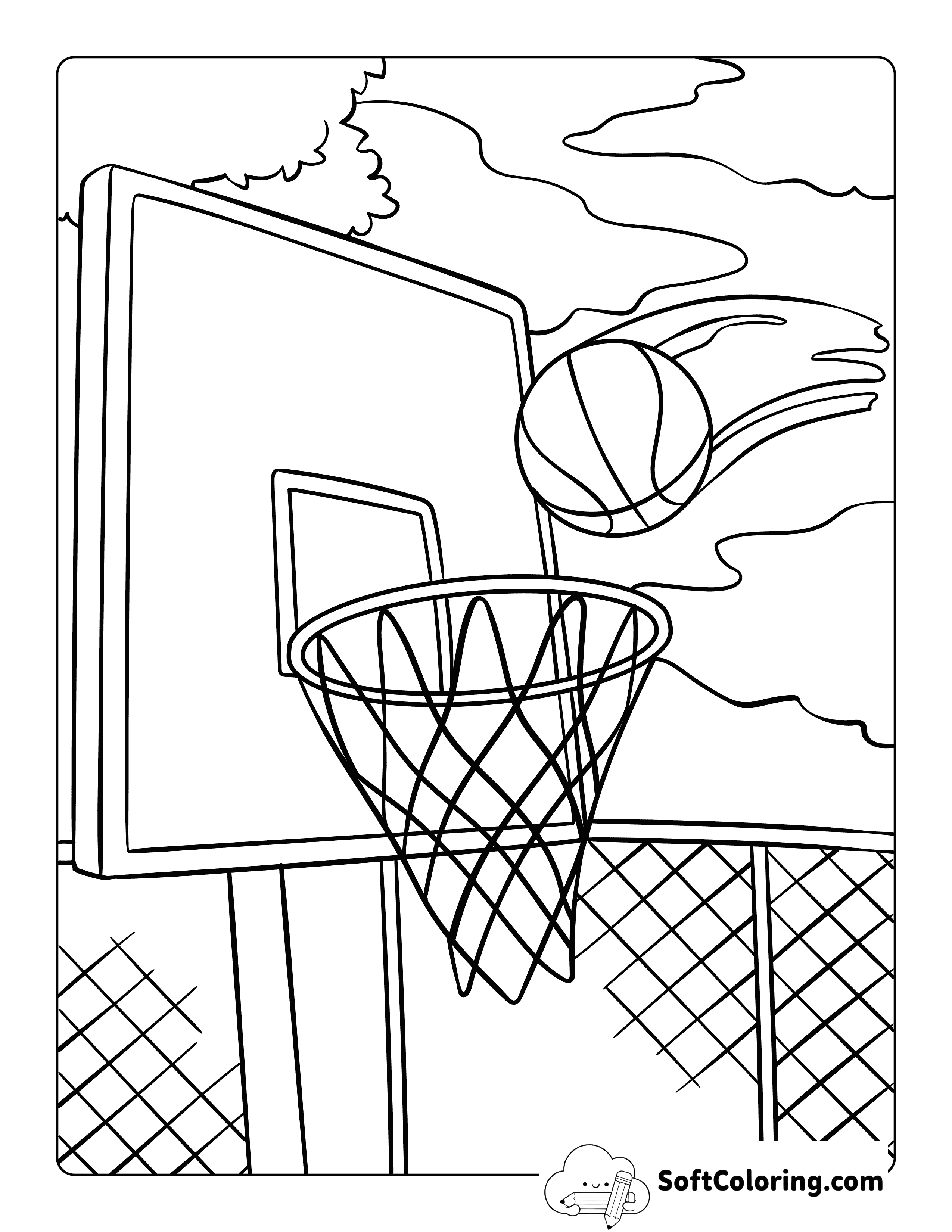 Outdoor Basketball Hoop and Ball to Color