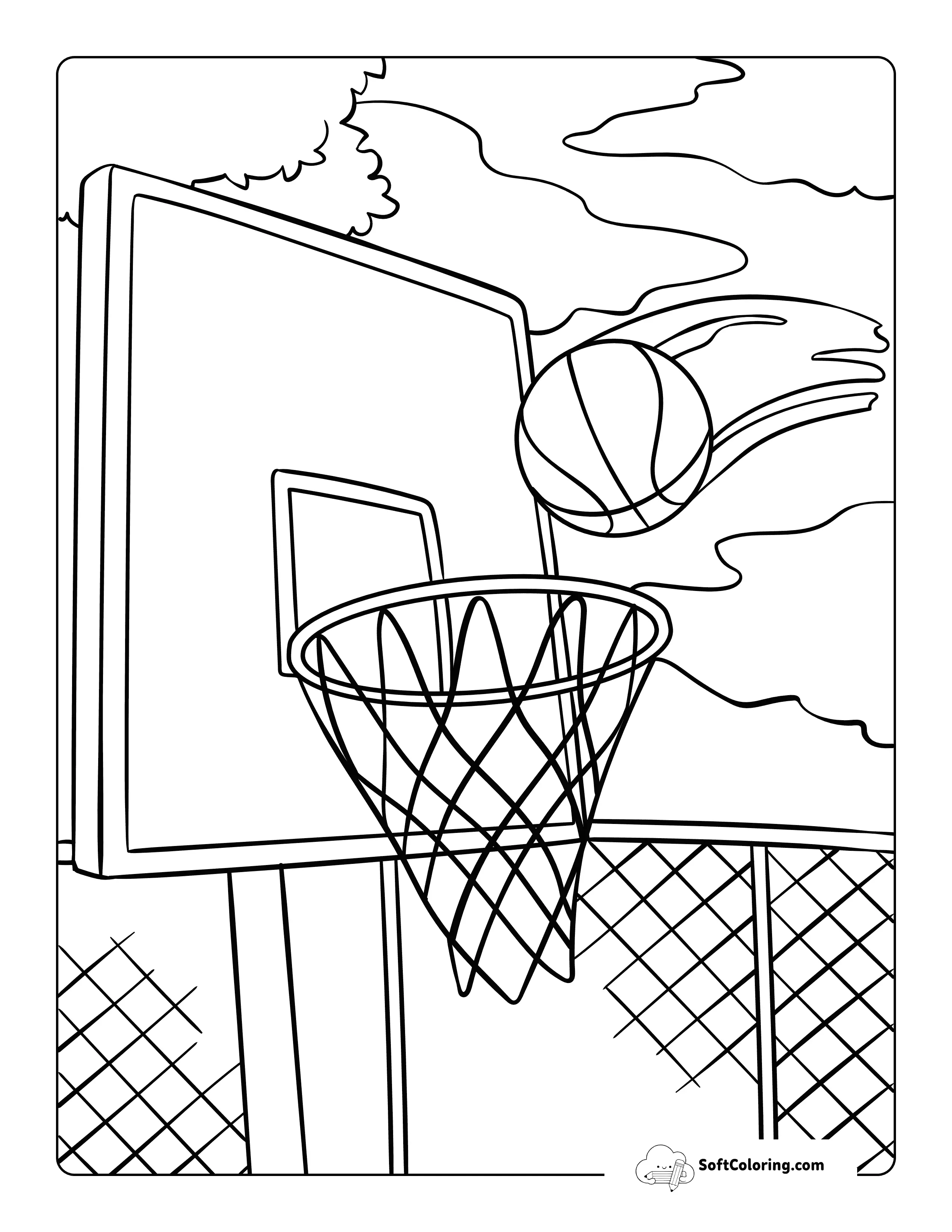 Outdoor Basketball Hoop And Ball To Color