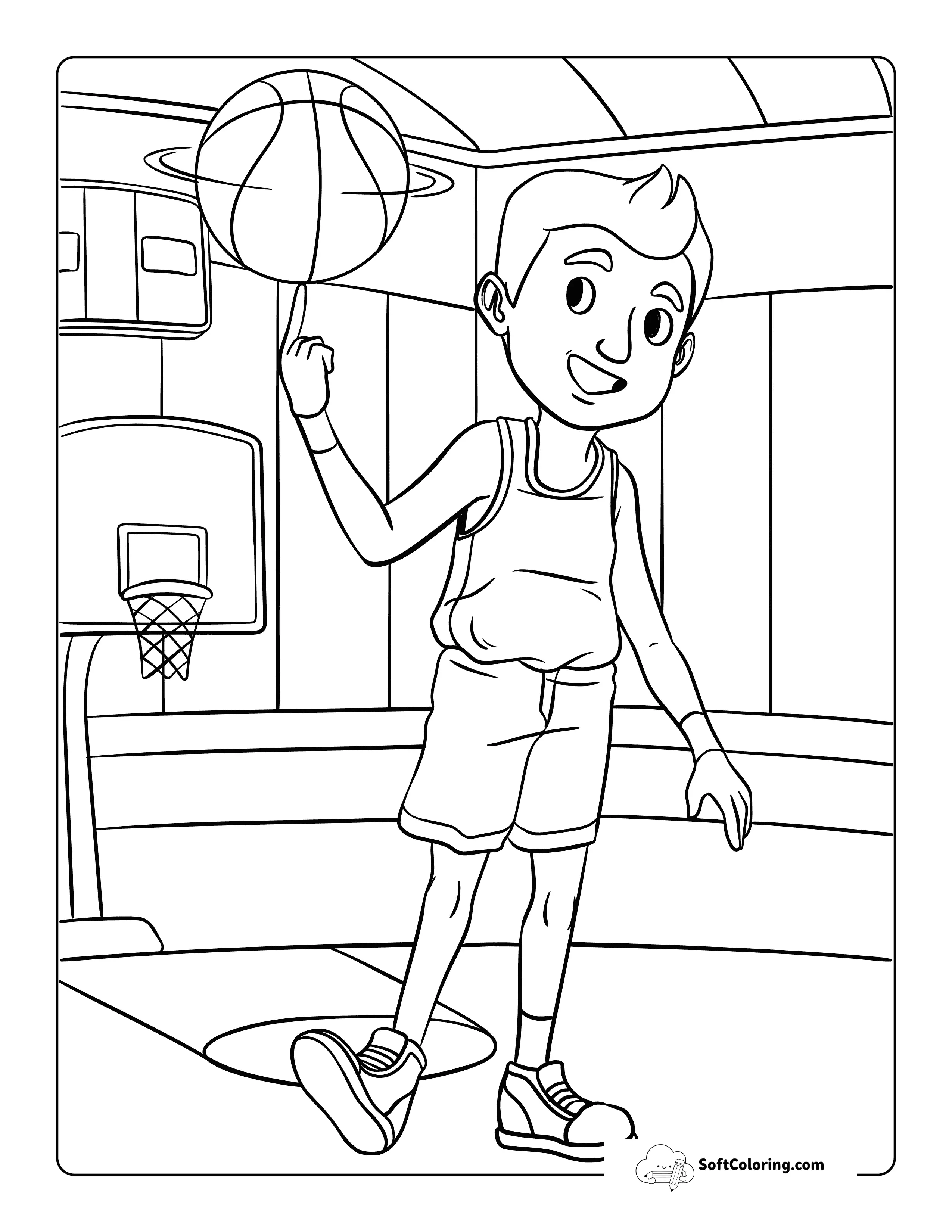 Boy Spinning Basketball On His Finger - Basketball ColoringSheet