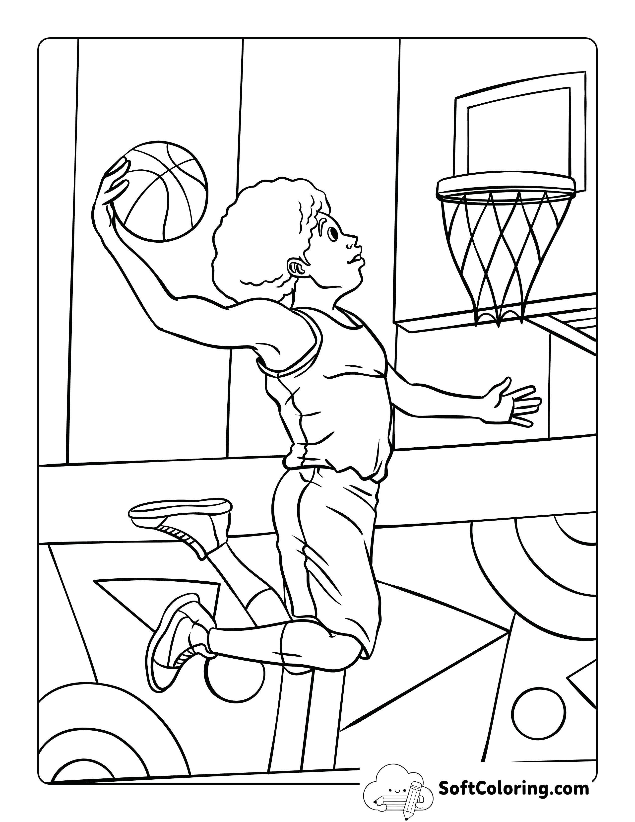 Cool Basketball Player Slam Dunk Coloring Sheet