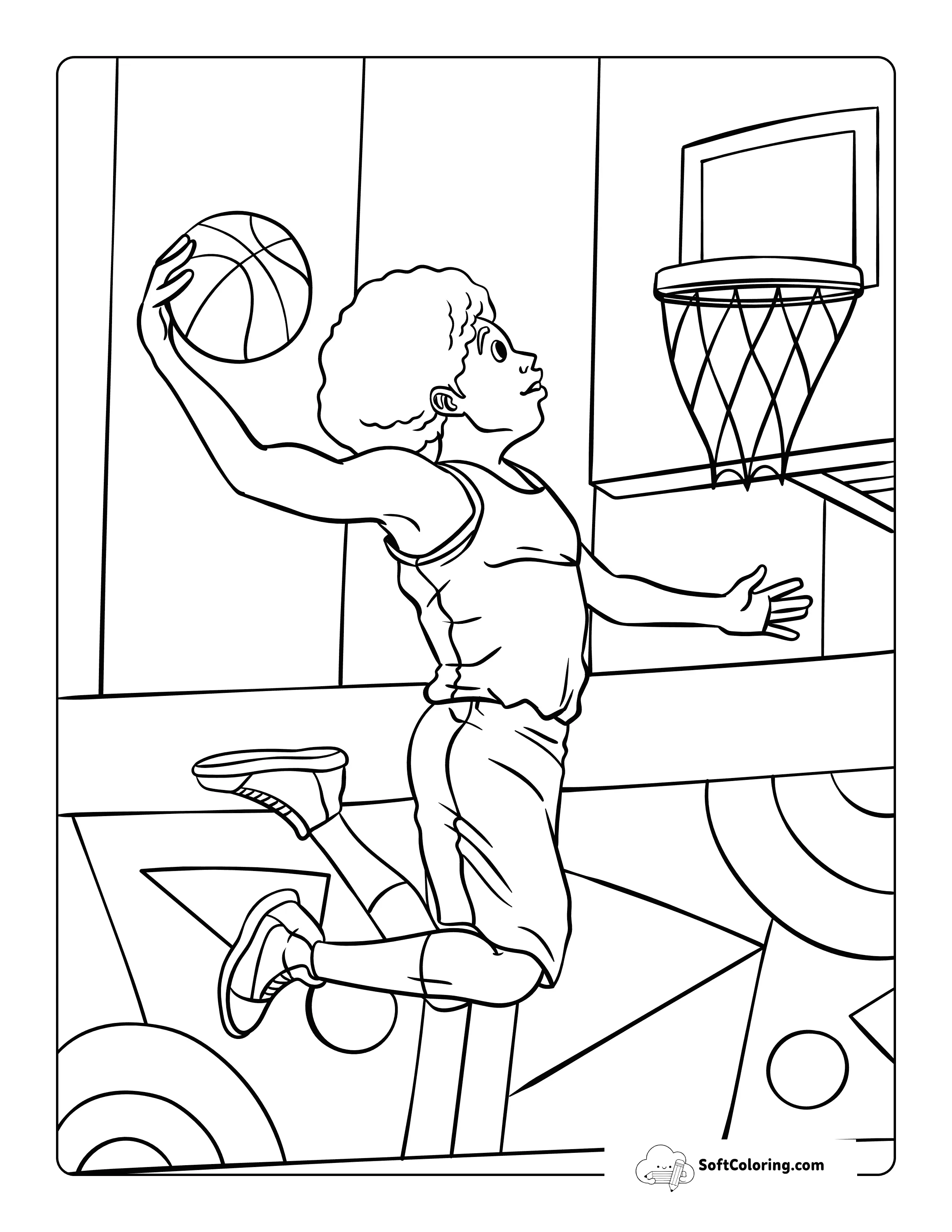 Cool Basketball Player Slam Dunk Coloring Sheet