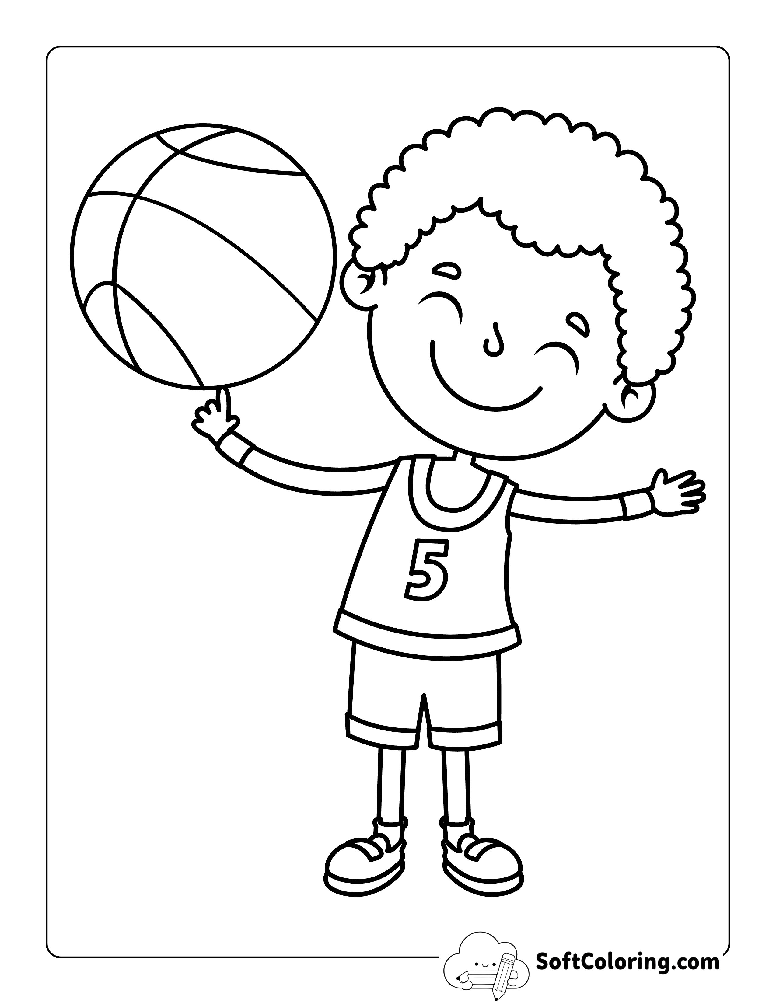 Cute Basketball Player Coloring Page for Kids