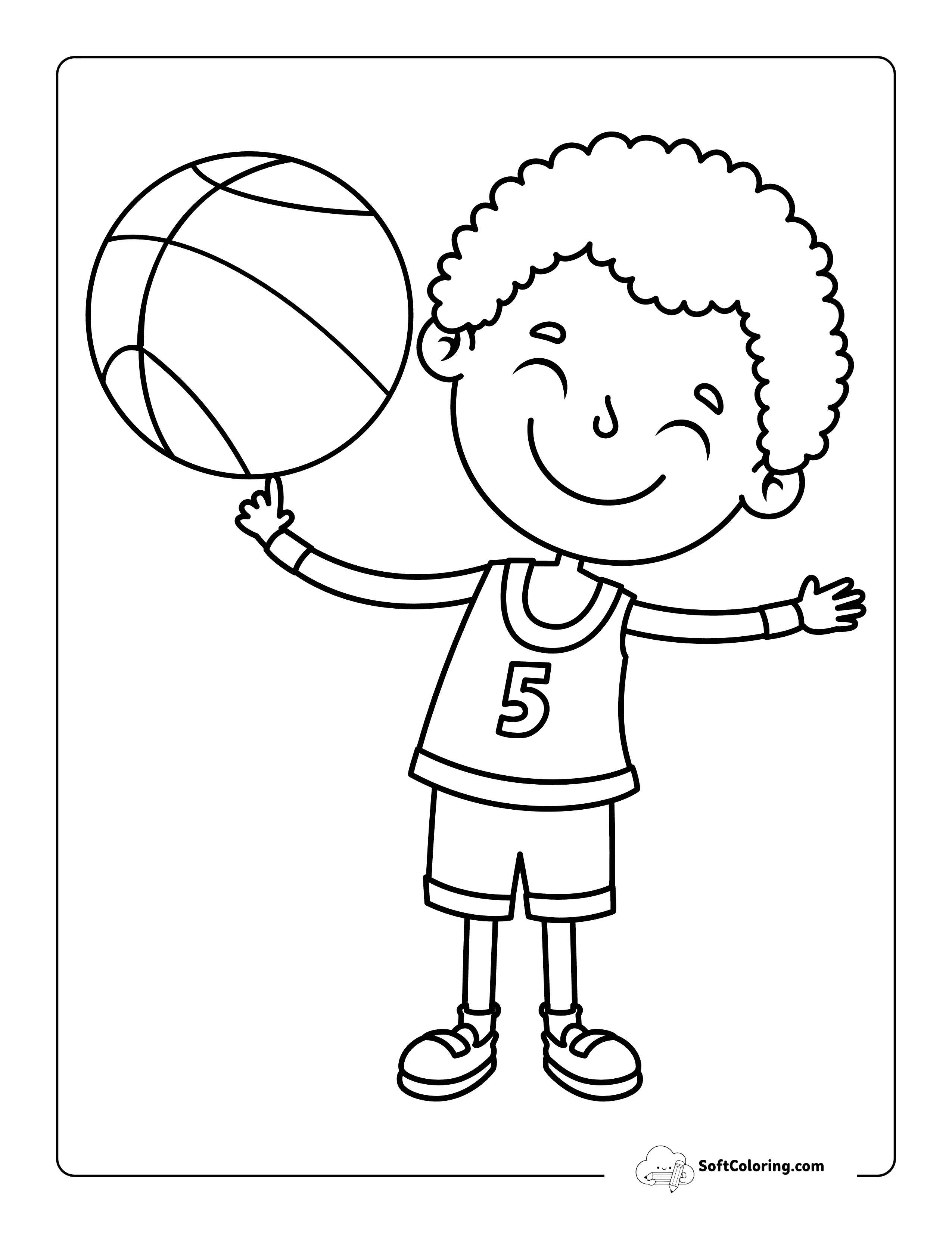 Cute Basketball Player Coloring Page For Kids