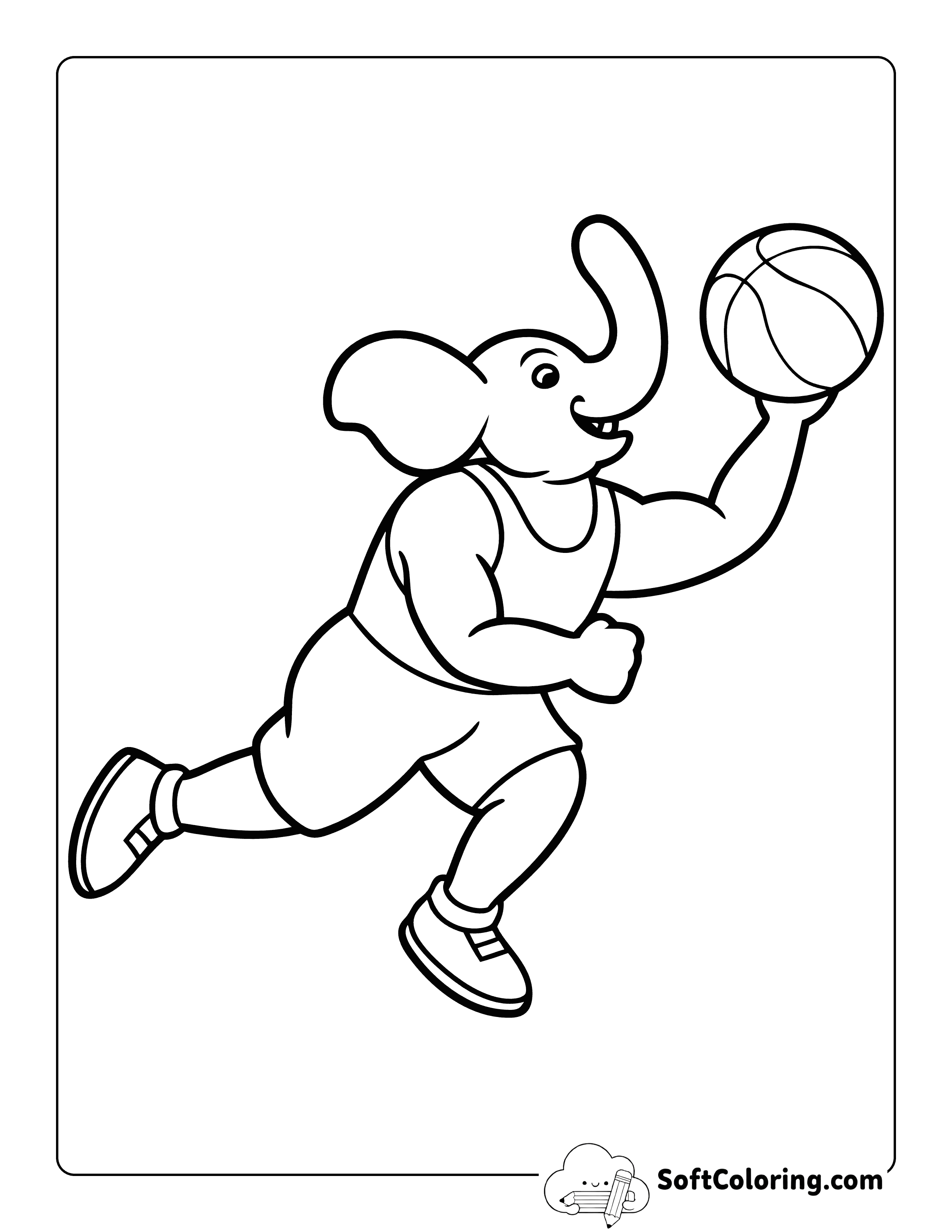 Funny Elephant Playing Basketball - Coloring Page forPreschoolers