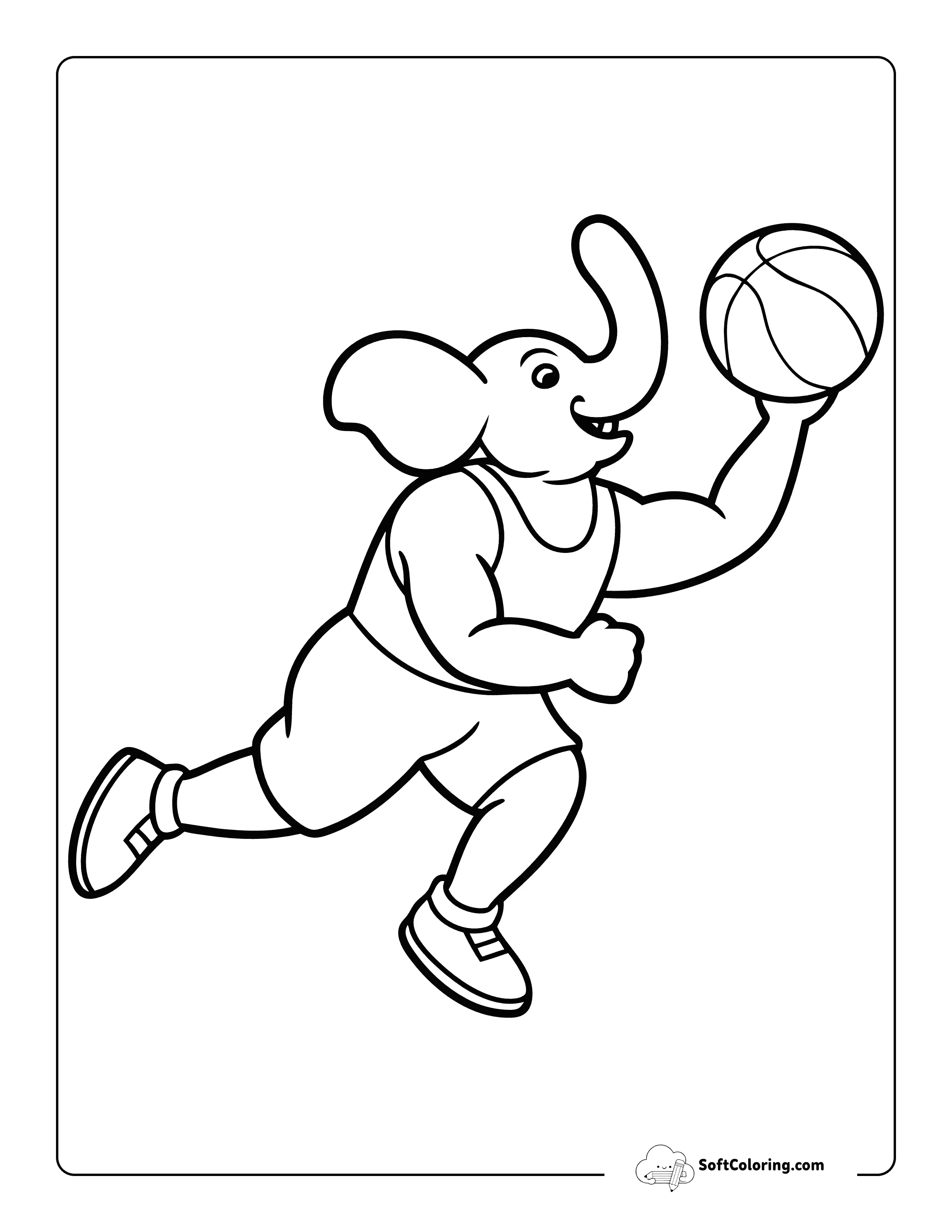 Funny Elephant Playing Basketball - Coloring Page ForPreschoolers