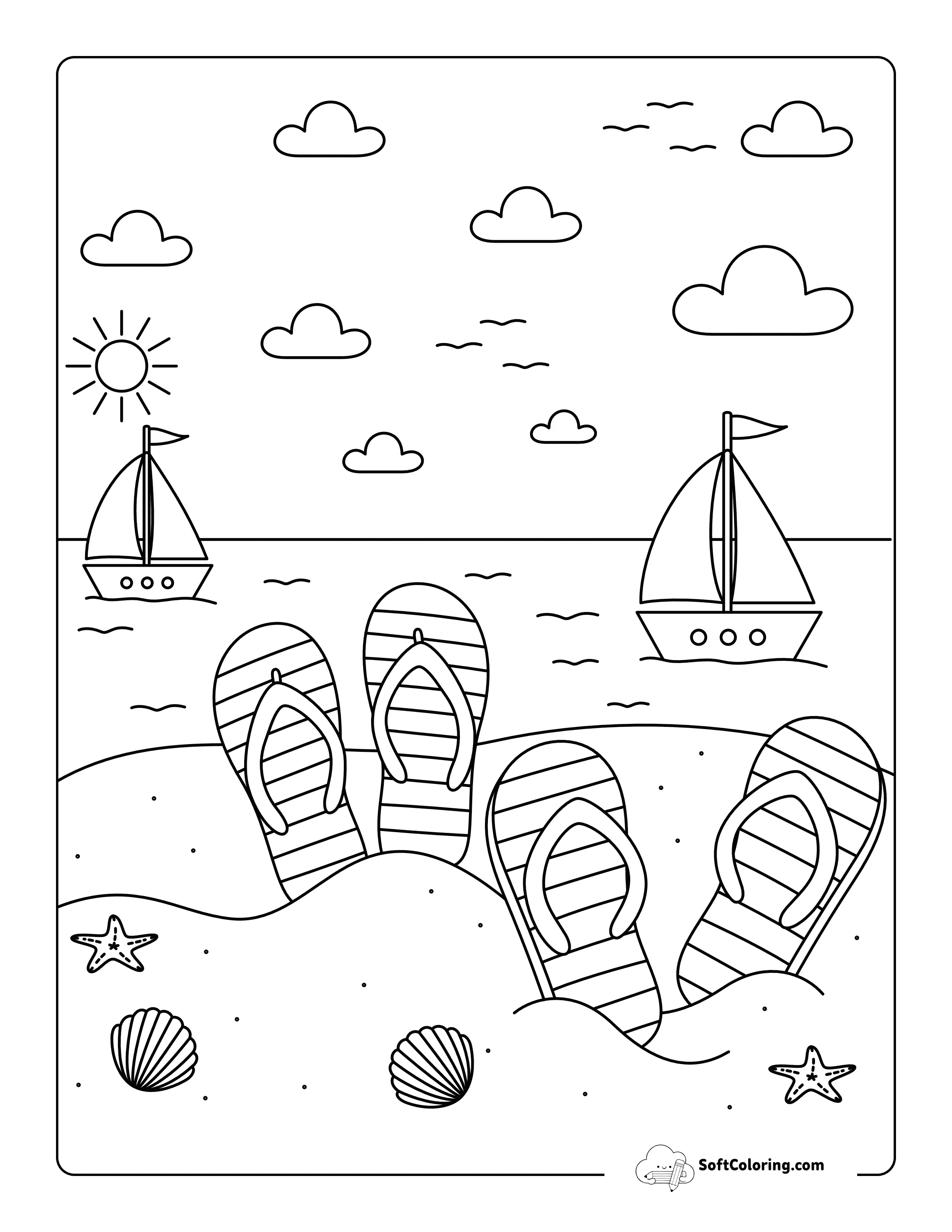 Easy Beach Coloring Page For Kids