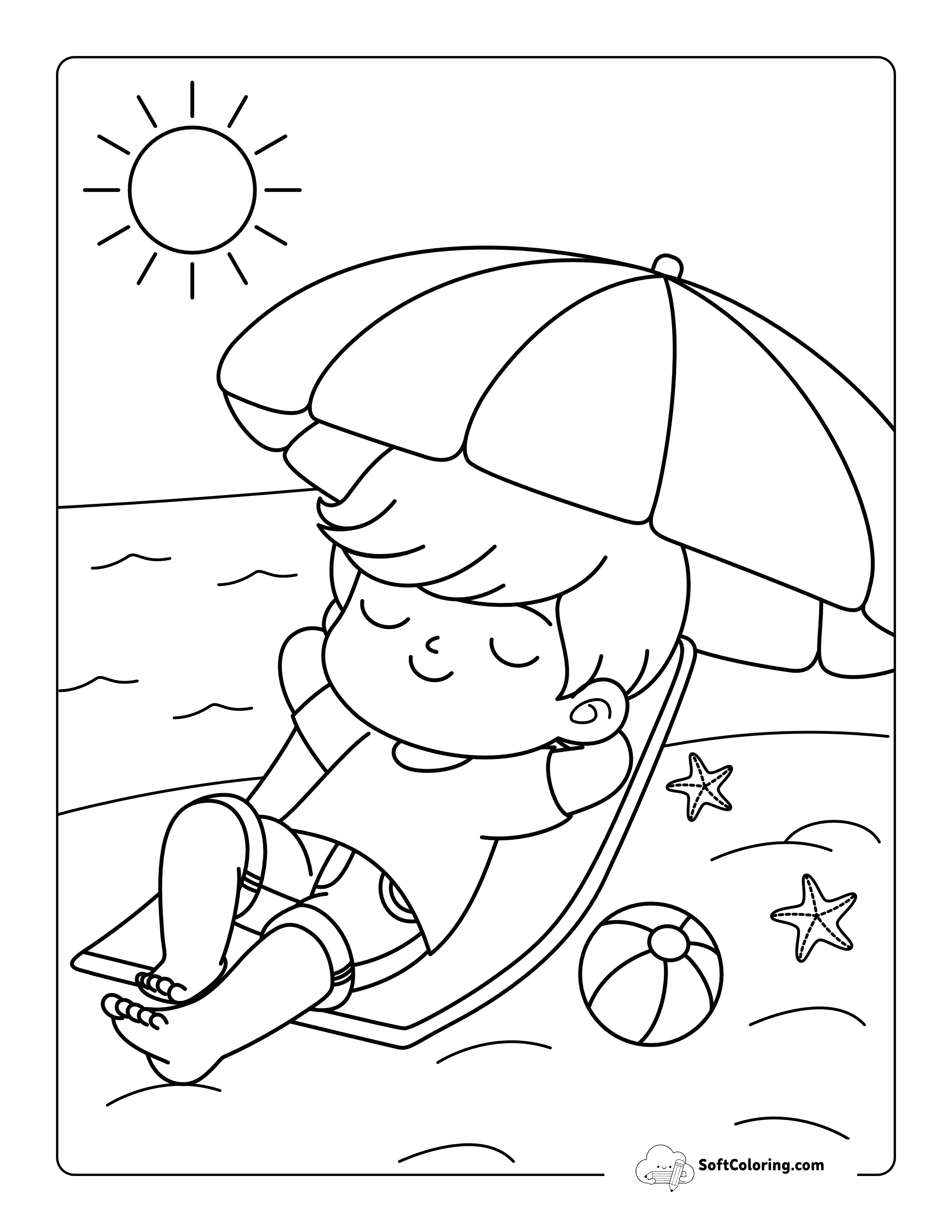Easy Relaxing Beach Coloring Sheet For Kids