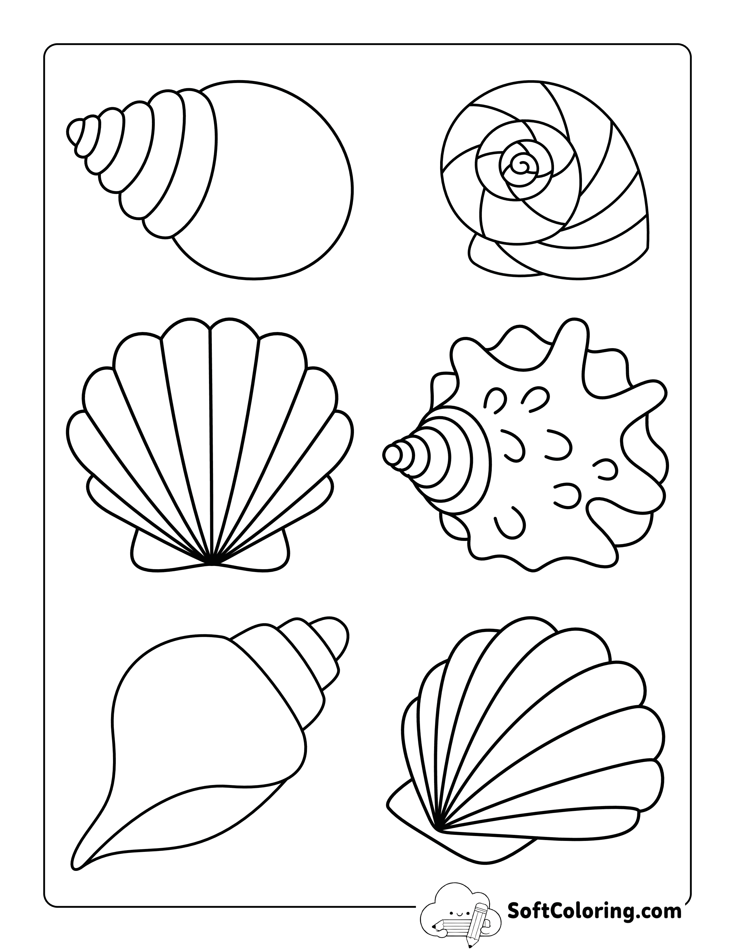 Easy Sea Shells Coloring Pages