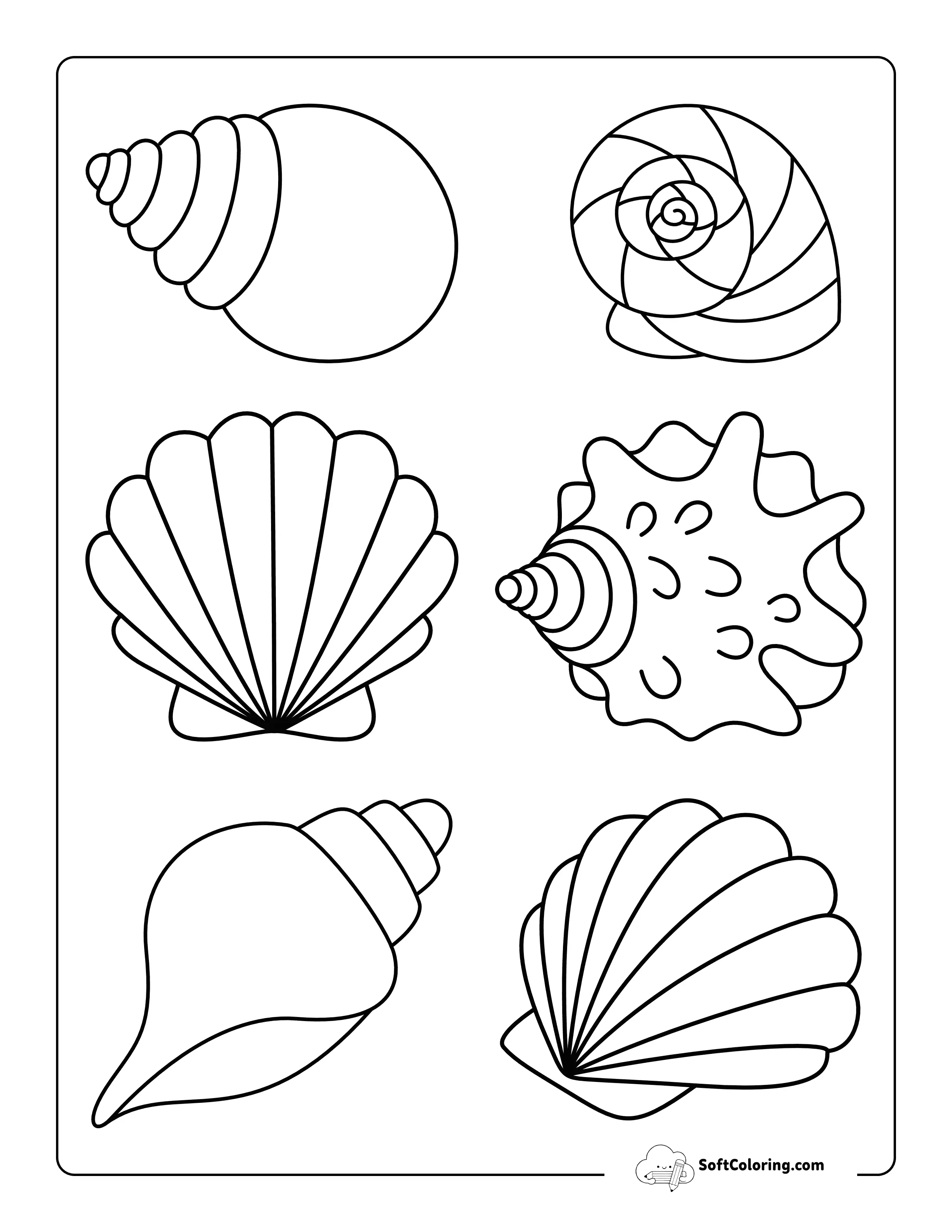 Easy Sea Shells Coloring Pages