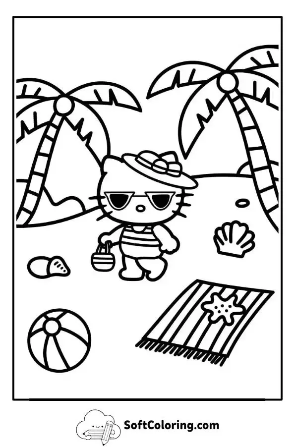 Hello Kitty Beach Coloring Page