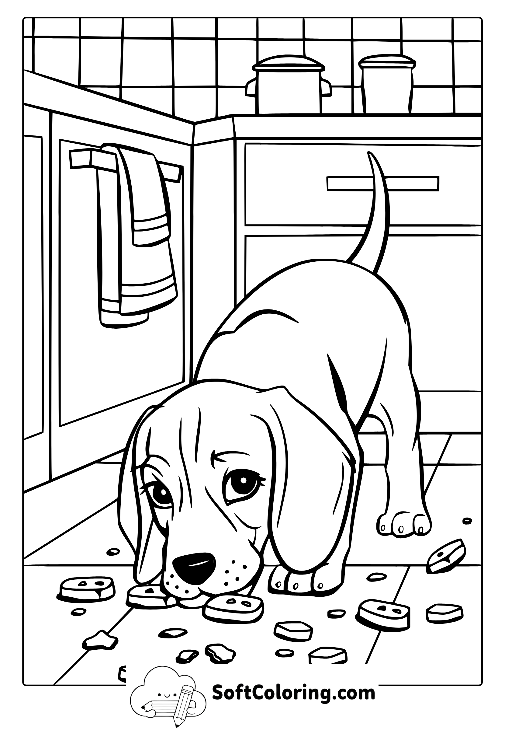 Beagle Puppy In The Kitchen Coloring Page