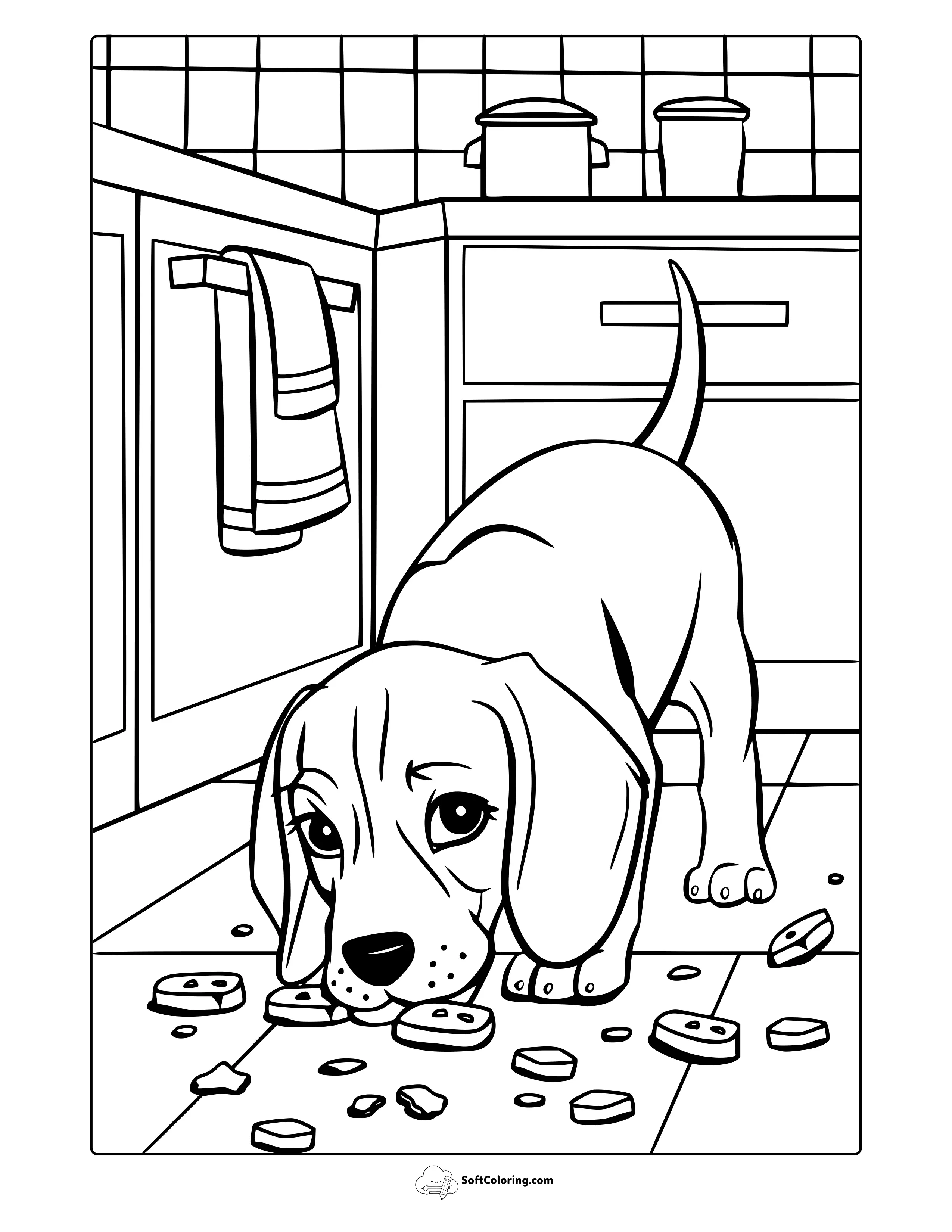 Beagle Puppy In The Kitchen Coloring Page