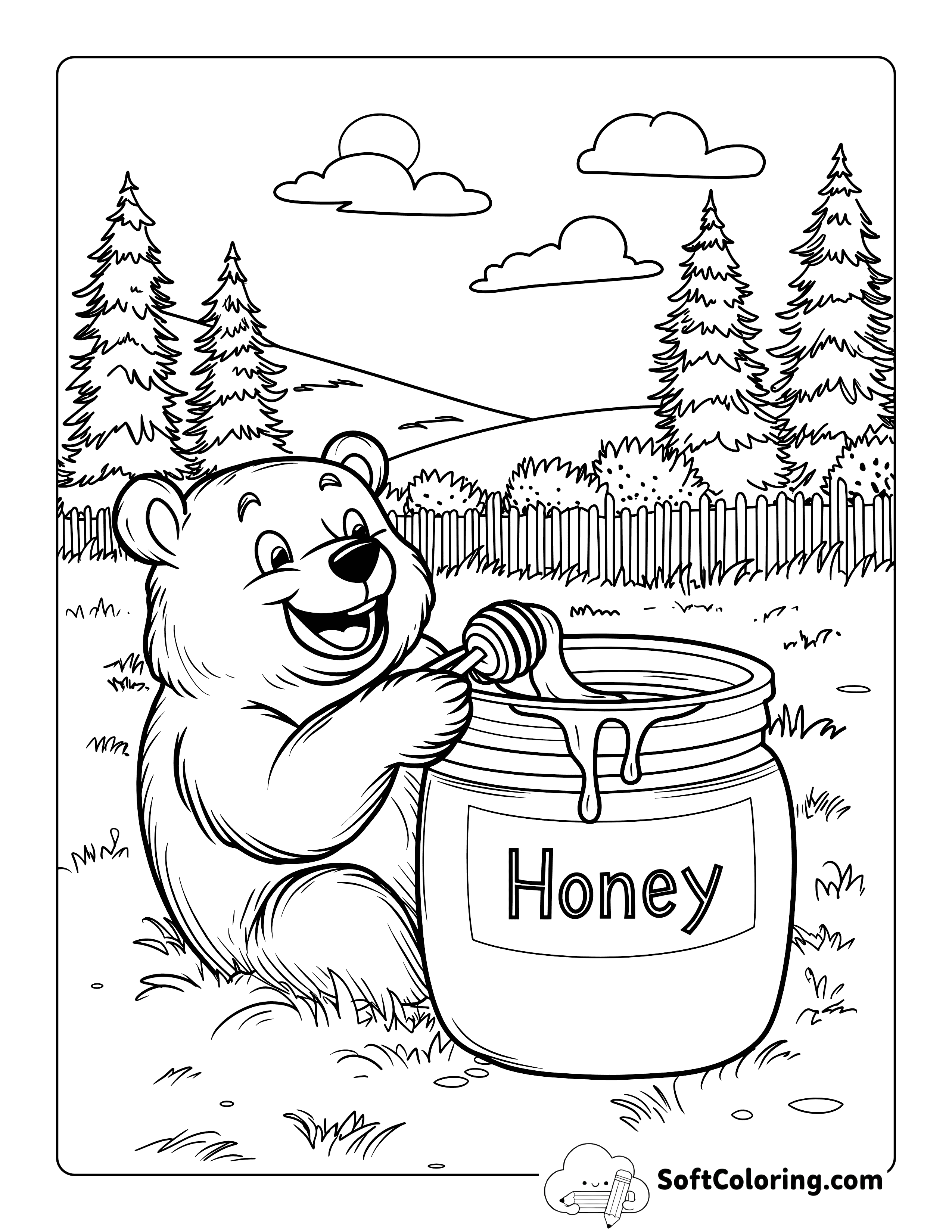 Eating Honey Bear Coloring Sheet