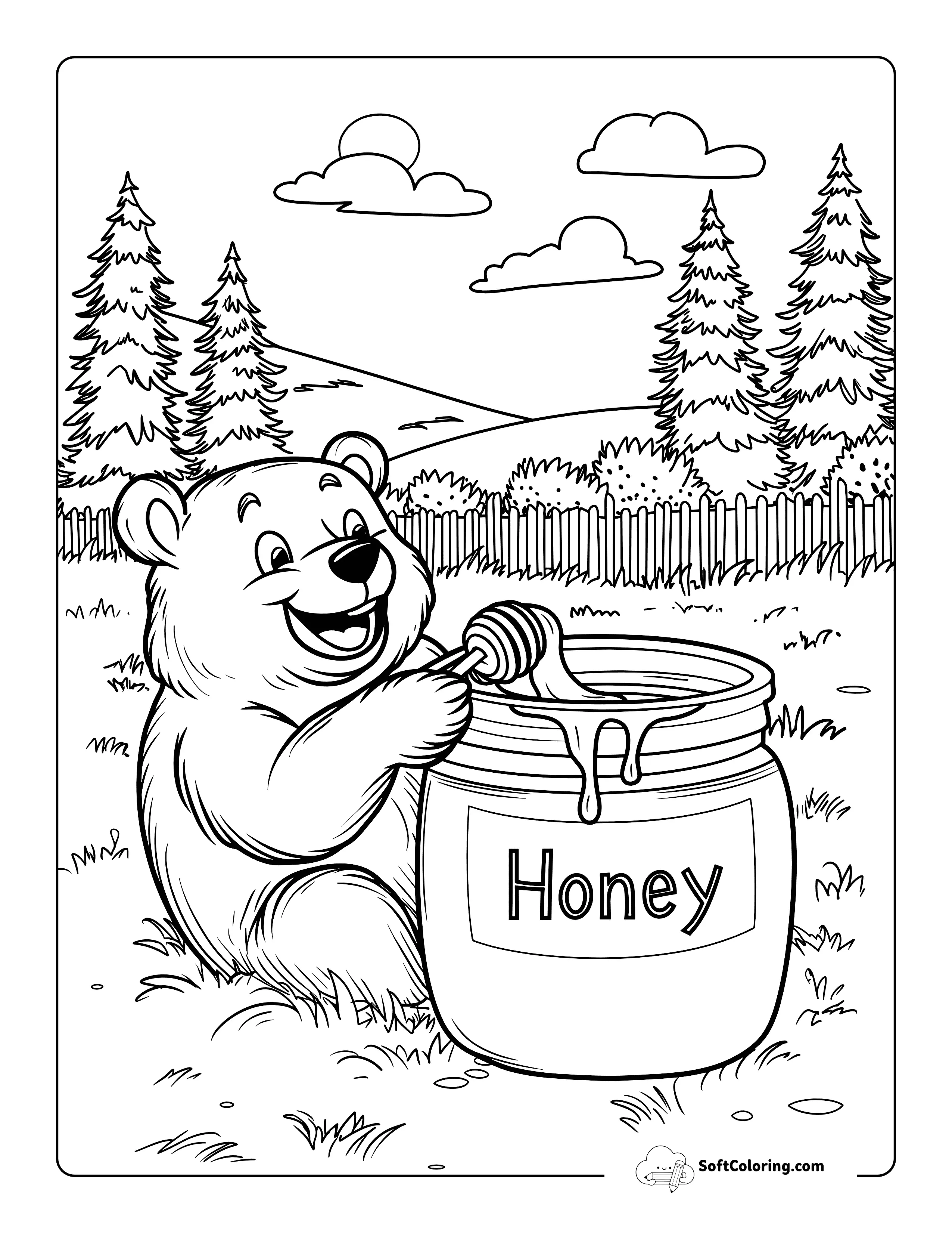 Eating Honey Bear Coloring Sheet