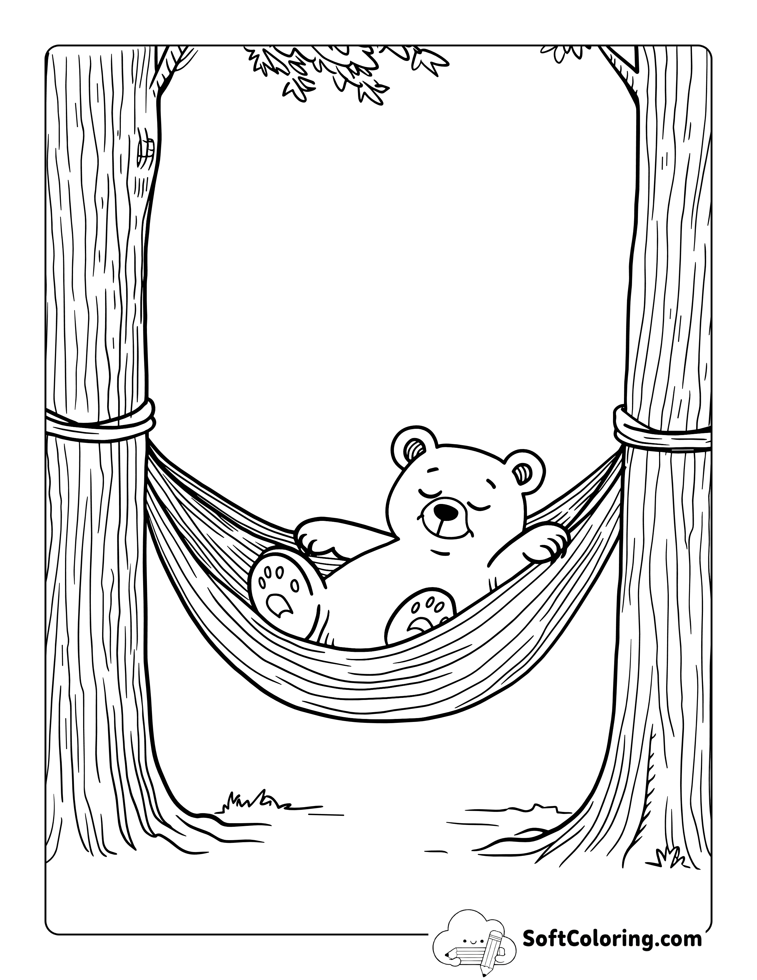 Cute Cozy Bear in Hammock Printable Coloring Sheet