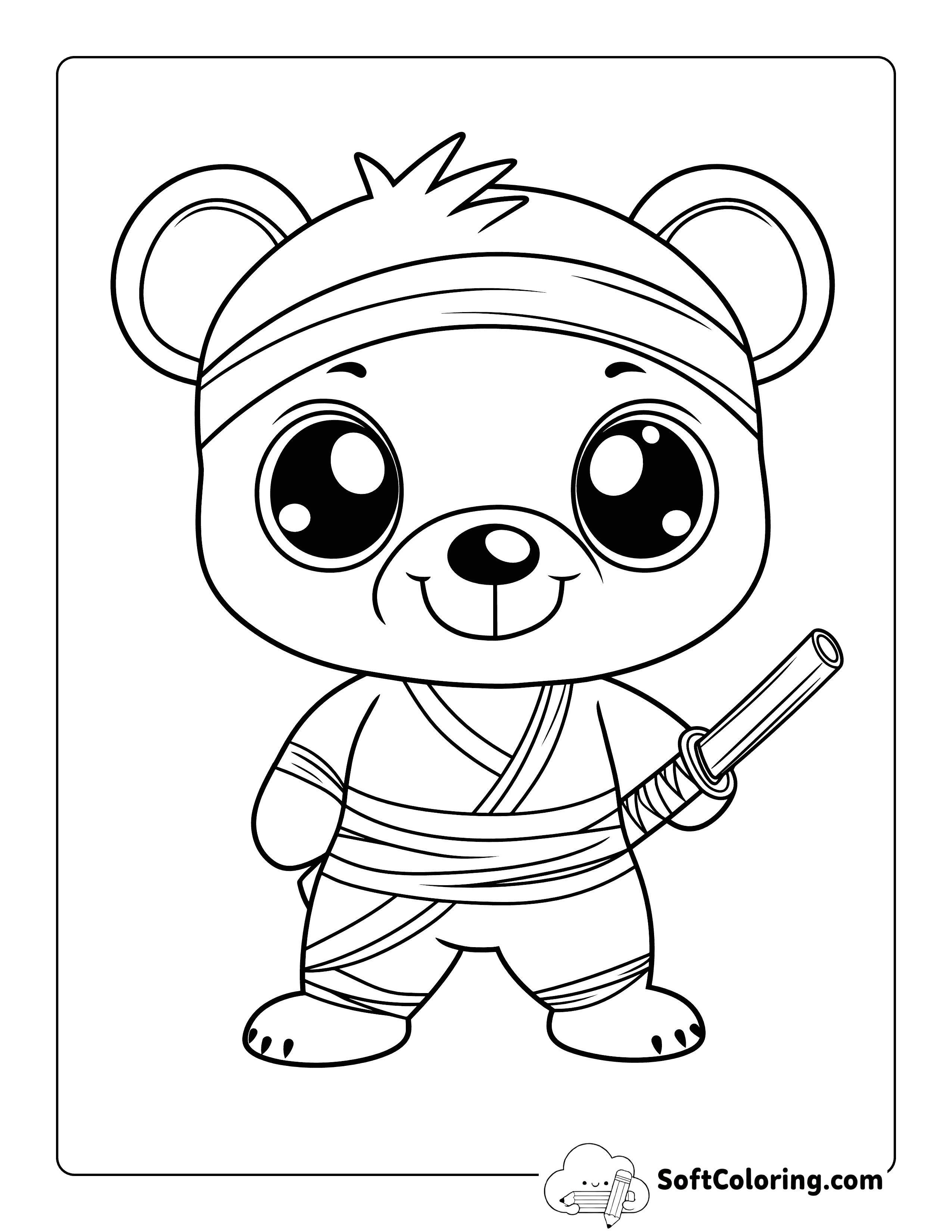 Cute Ninja Bear Coloring Sheet for Kids