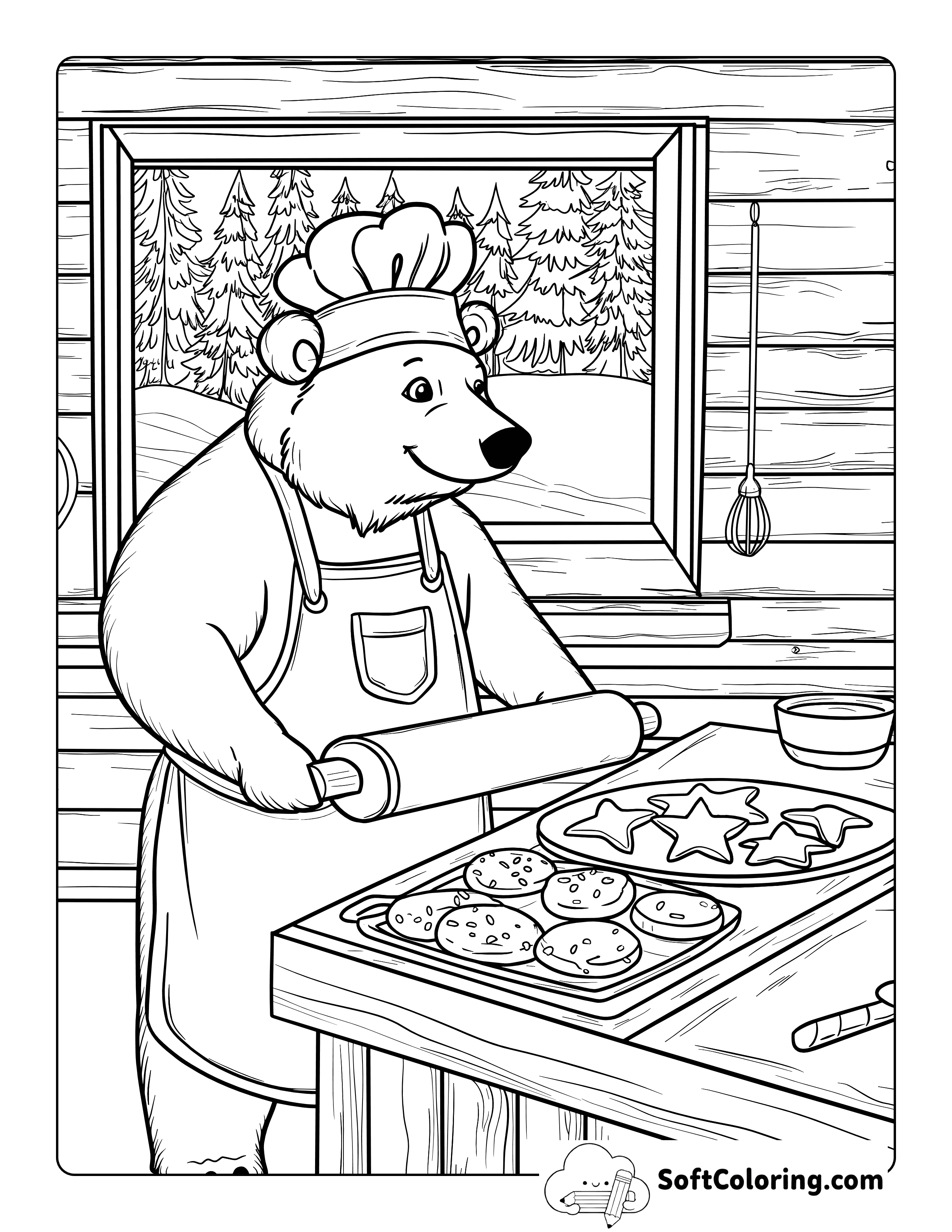 Baking Cookies Polar Bear Coloring Page