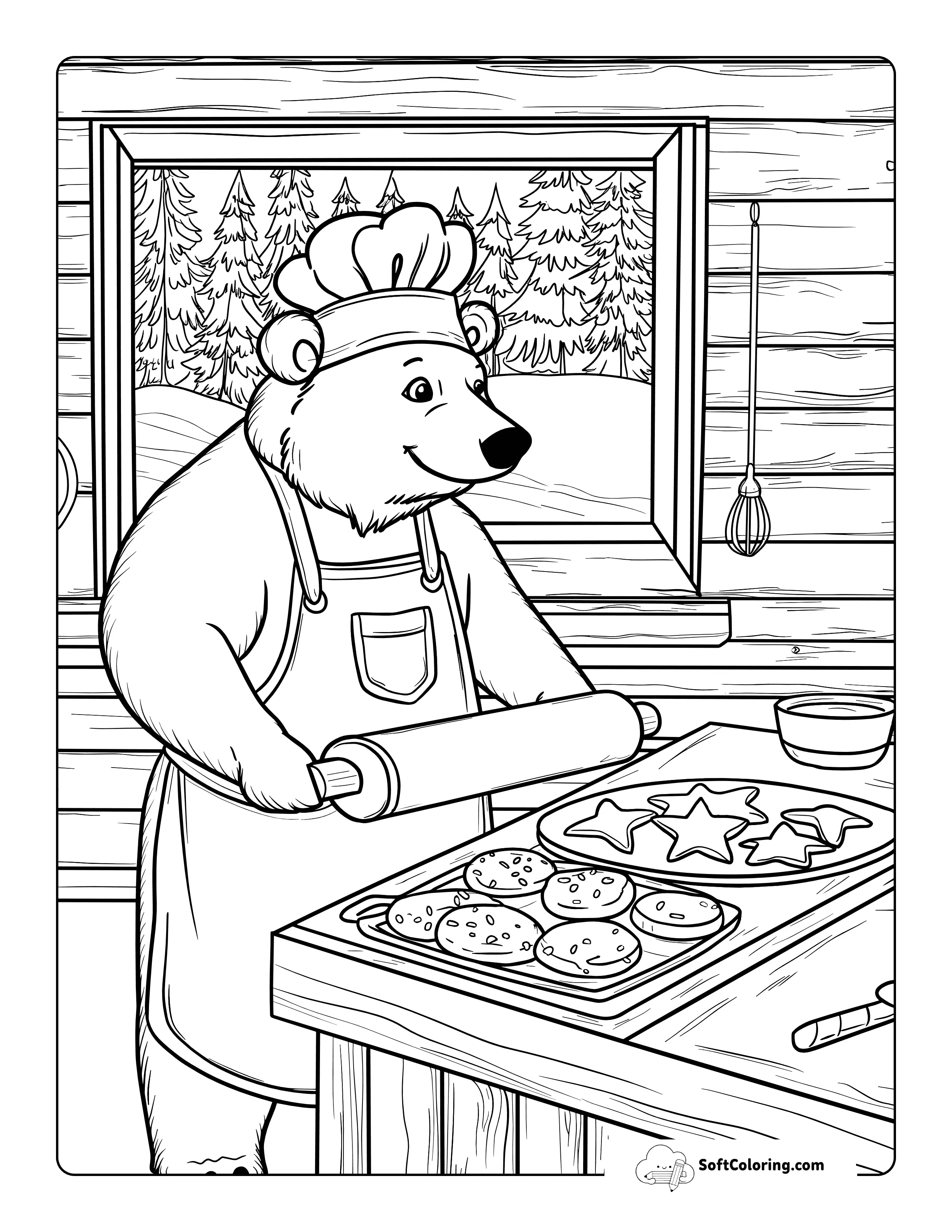 Baking Cookies Polar Bear Coloring Page