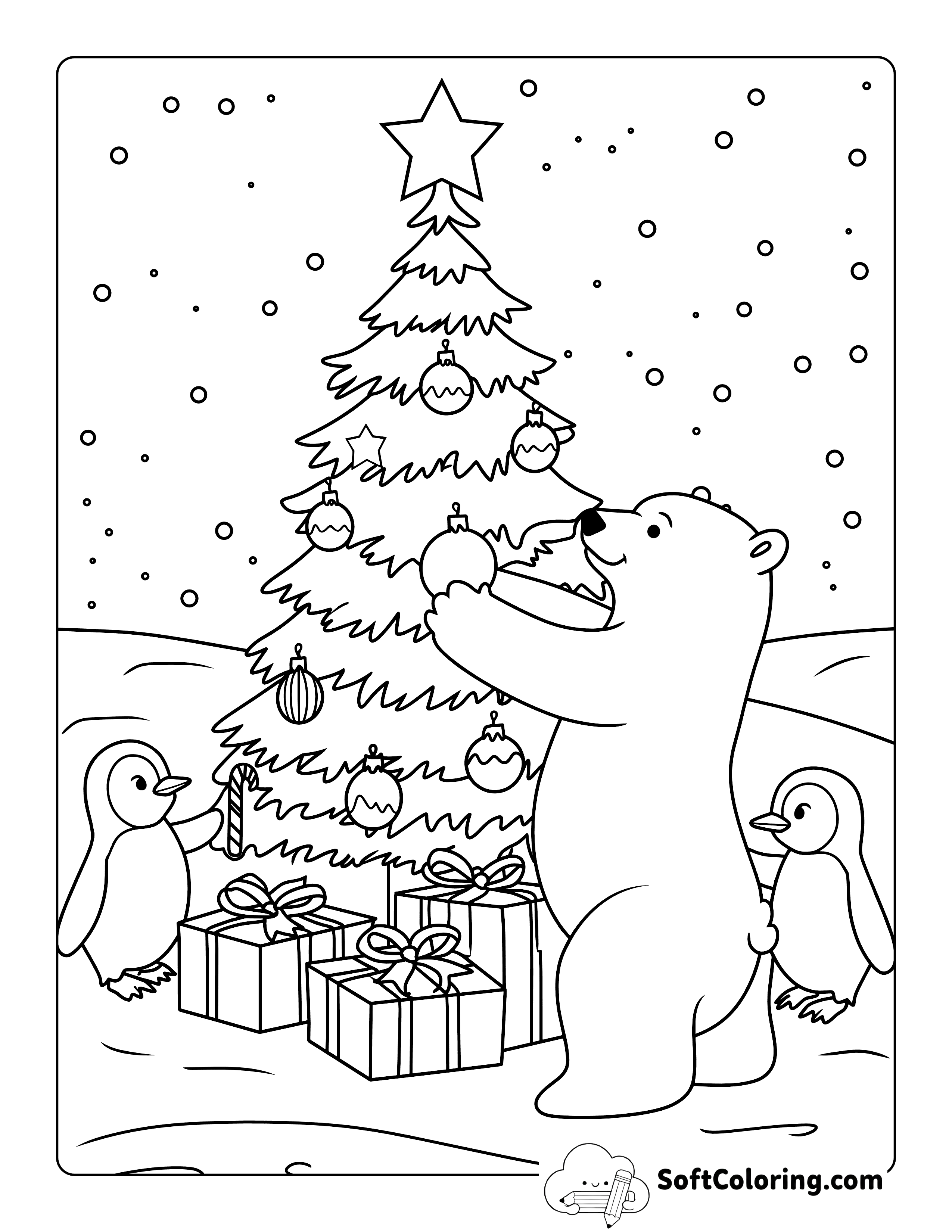 Christmas Tree Polar Bear Coloring Page