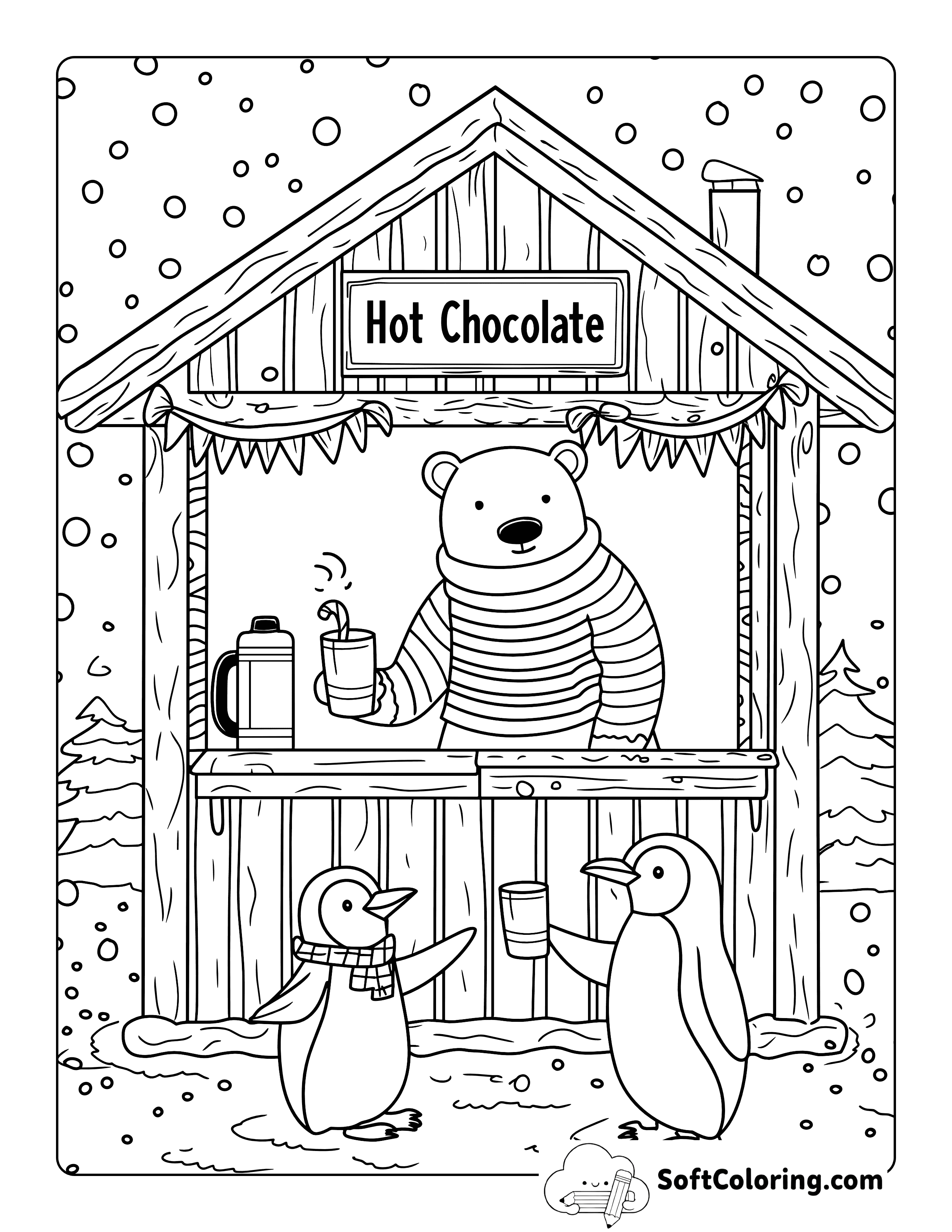 Cute Hot Cocoa Polar Bear Coloring Page