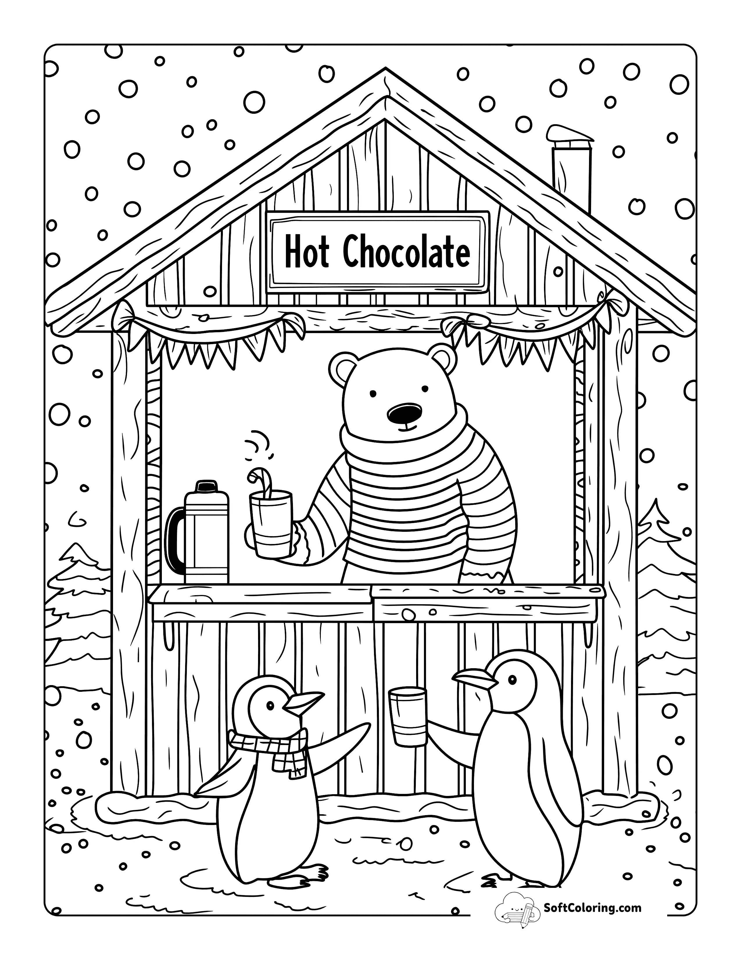 Cute Hot Cocoa Polar Bear Coloring Page
