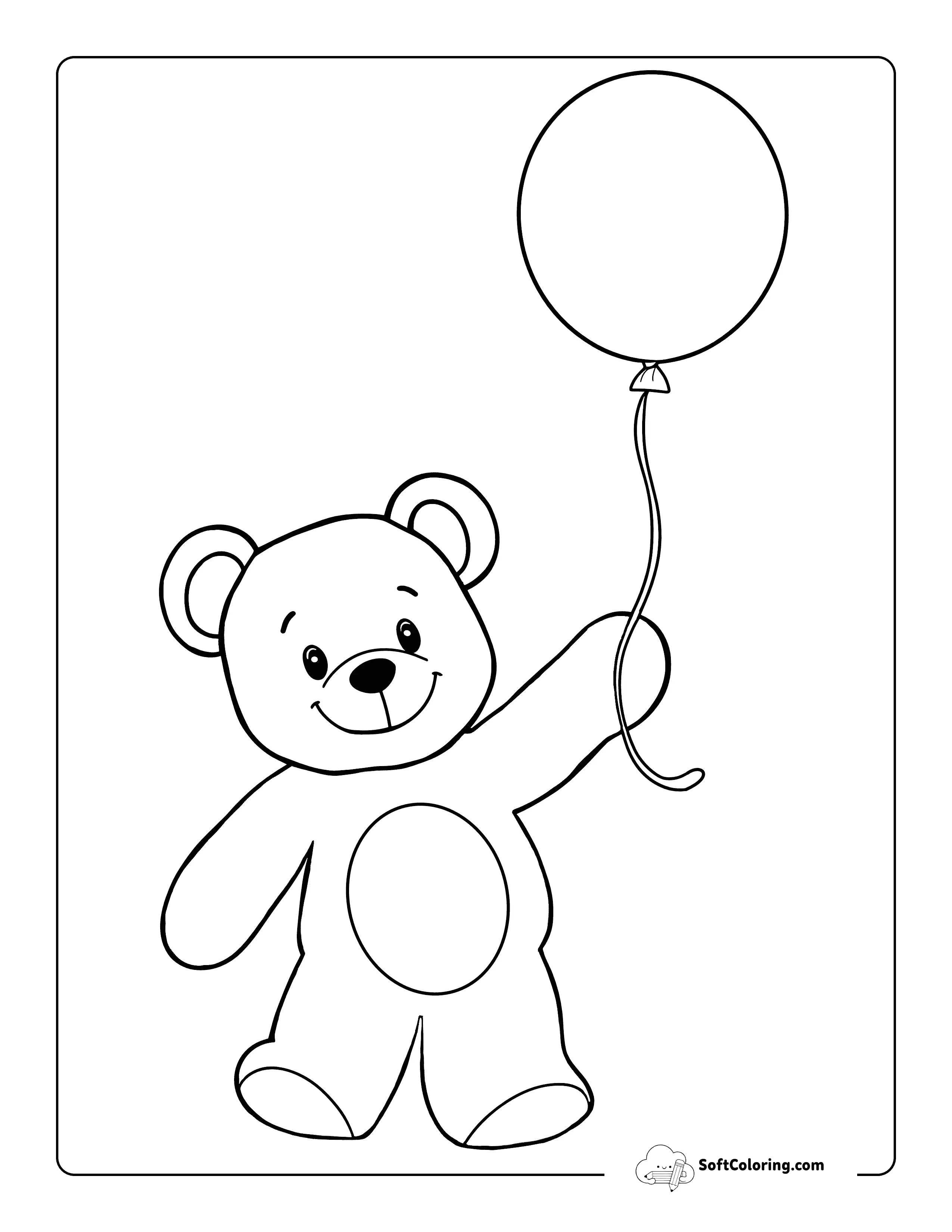 Bear With Ballon Coloring Sheet For Preschoolers