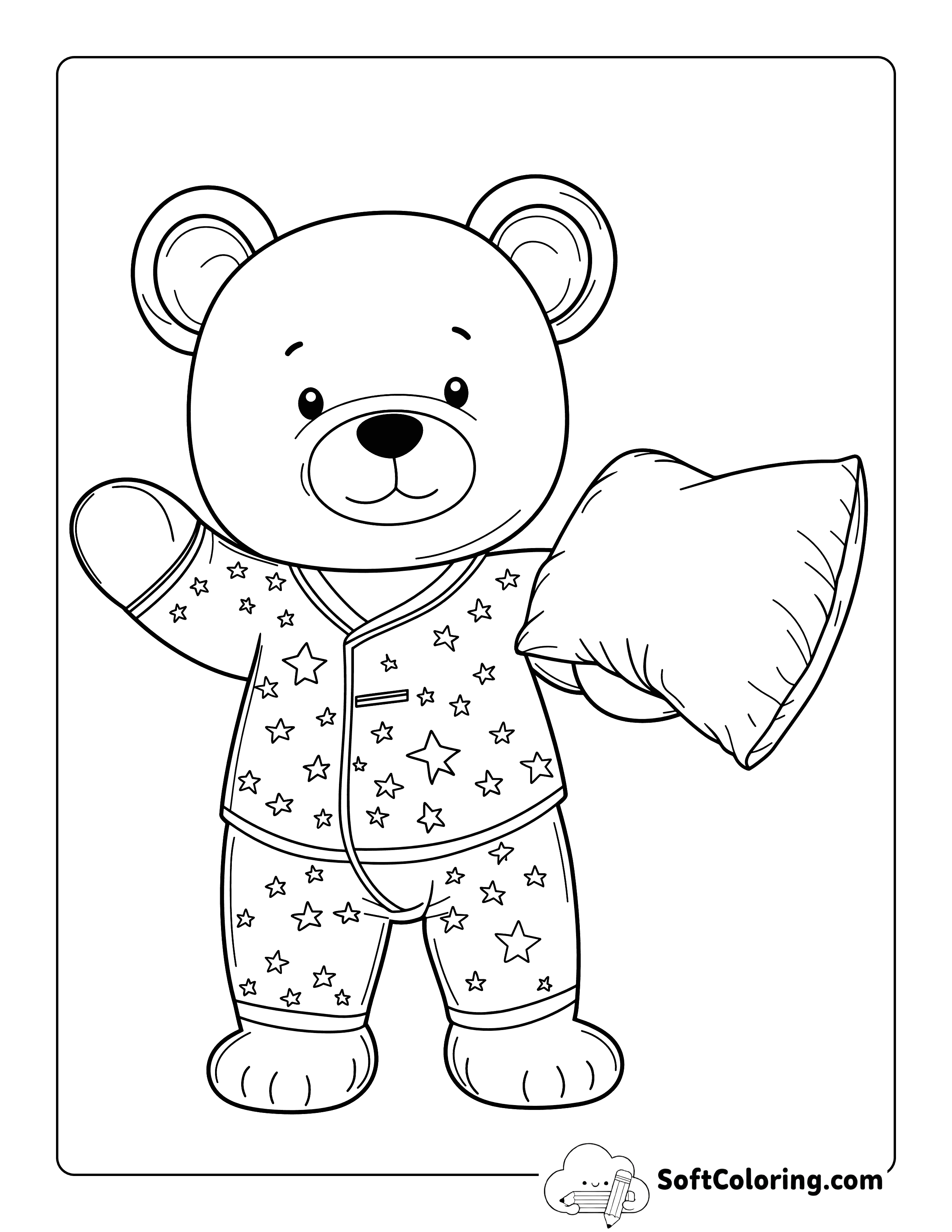 Cute Teddy Bear in Pajamas Coloring Sheet for Kids